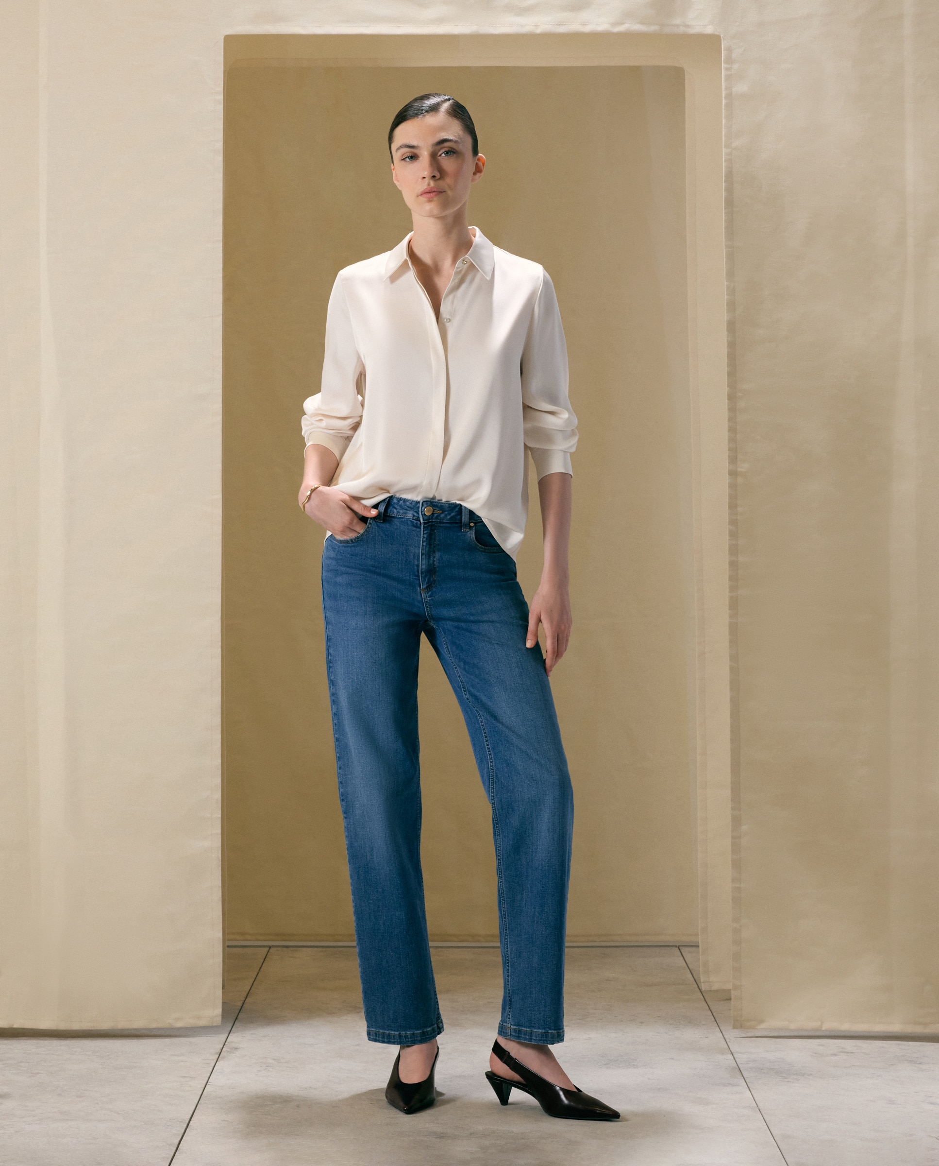 Blusa satén de mujer con manga larga - Woman El Corte Inglés - 120 Crudo 120 Crudo-2
