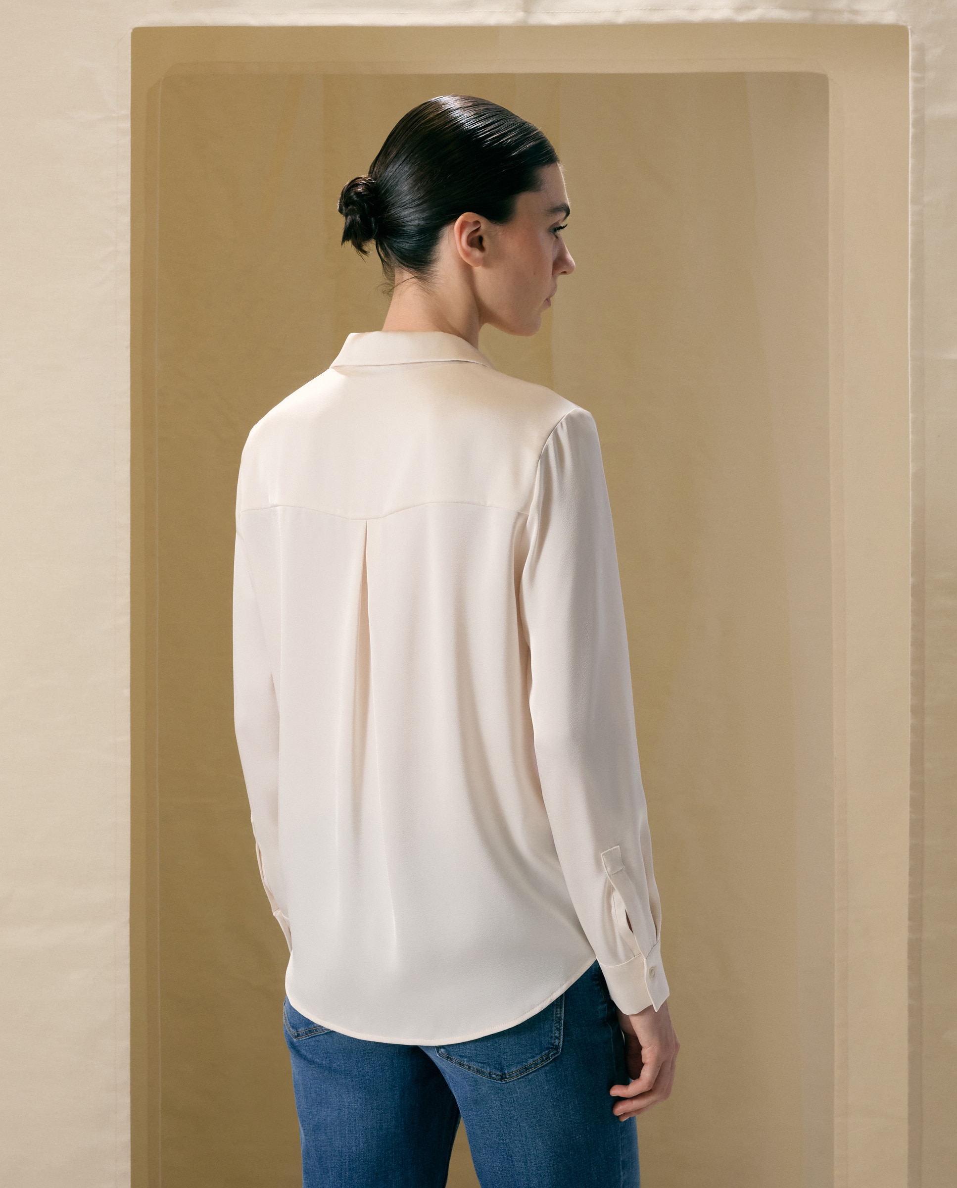 Blusa satén de mujer con manga larga - Woman El Corte Inglés - 120 Crudo 120 Crudo-3
