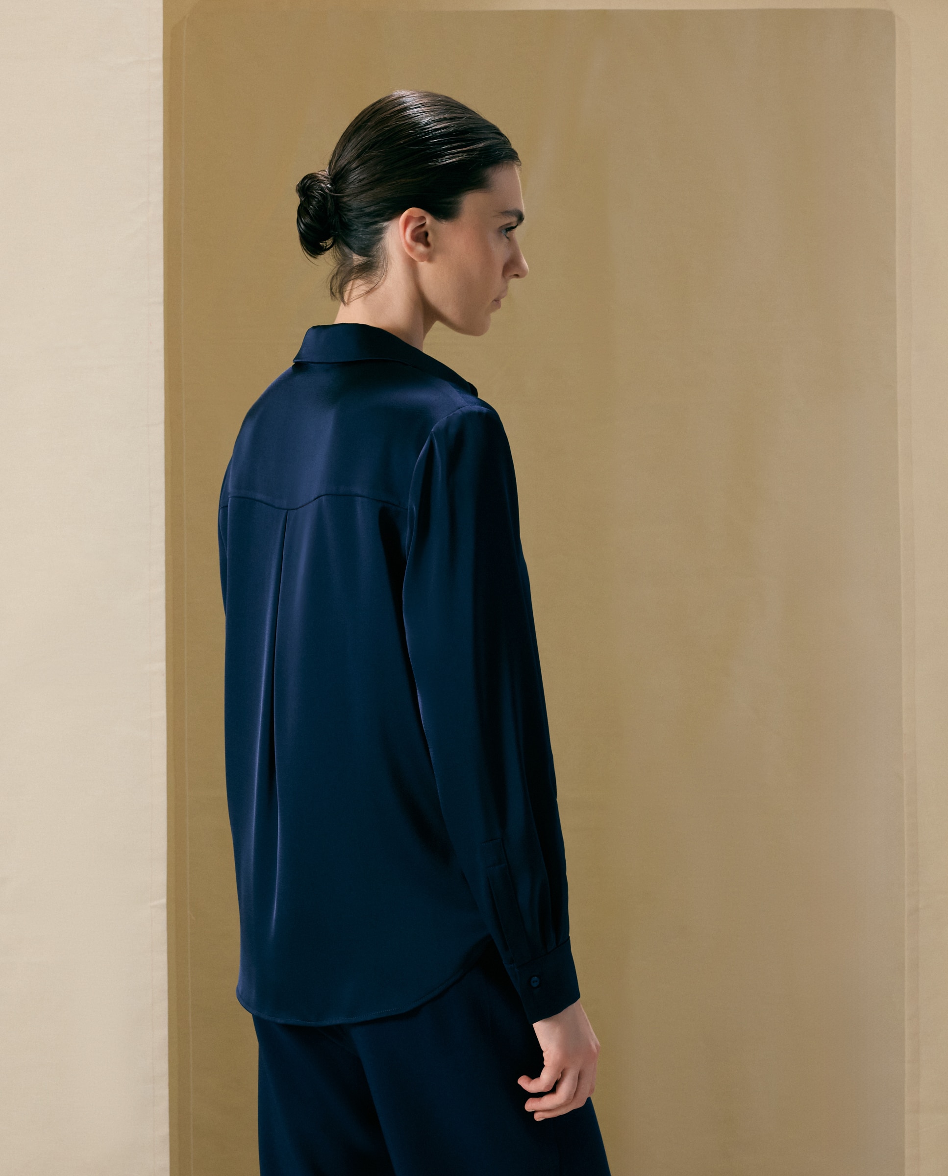 Blusa satén de mujer con manga larga - Woman El Corte Inglés - Azul Azul-3
