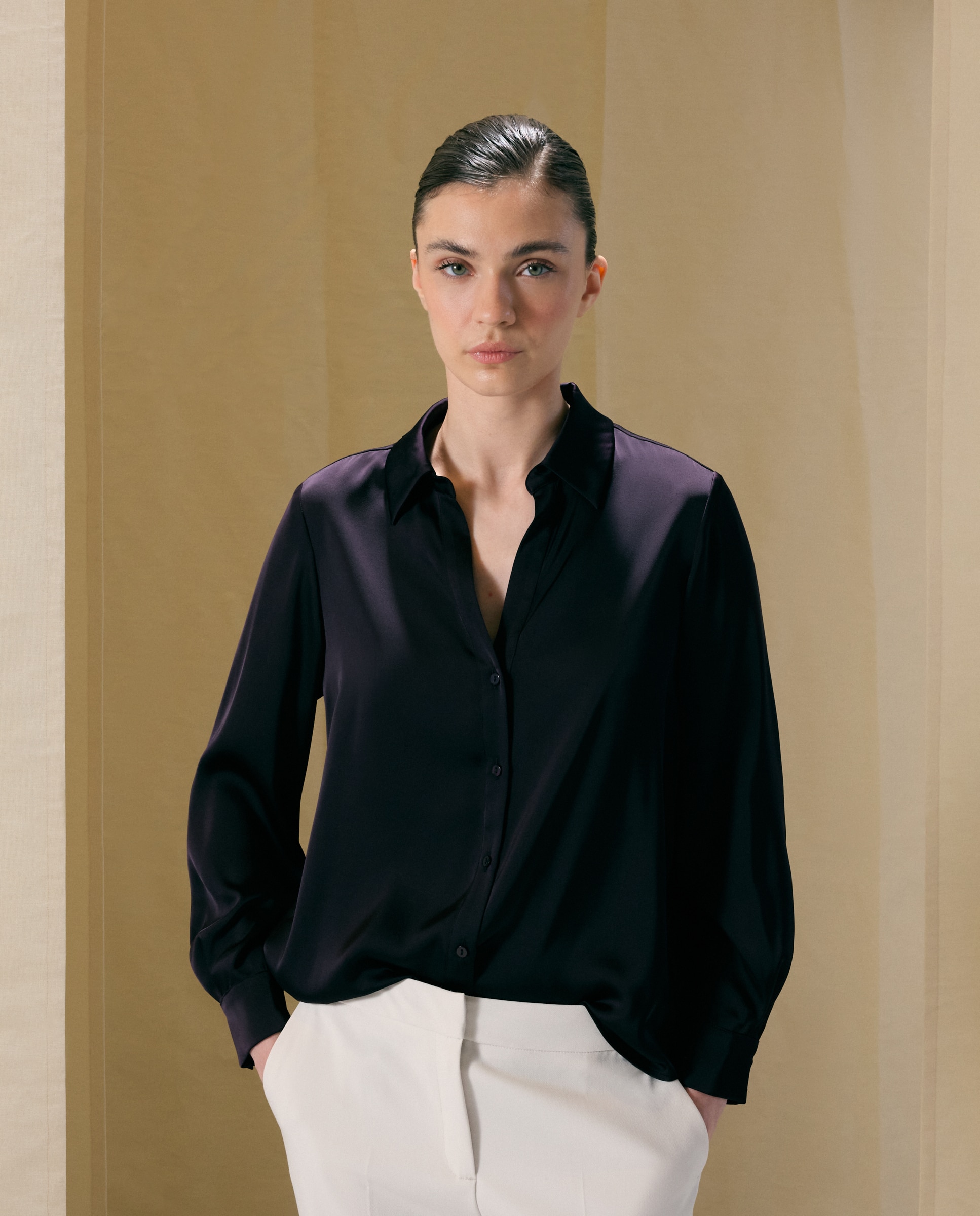 Blusa de mujer satinada lisa - Woman El Corte Inglés - Morado Morado-1