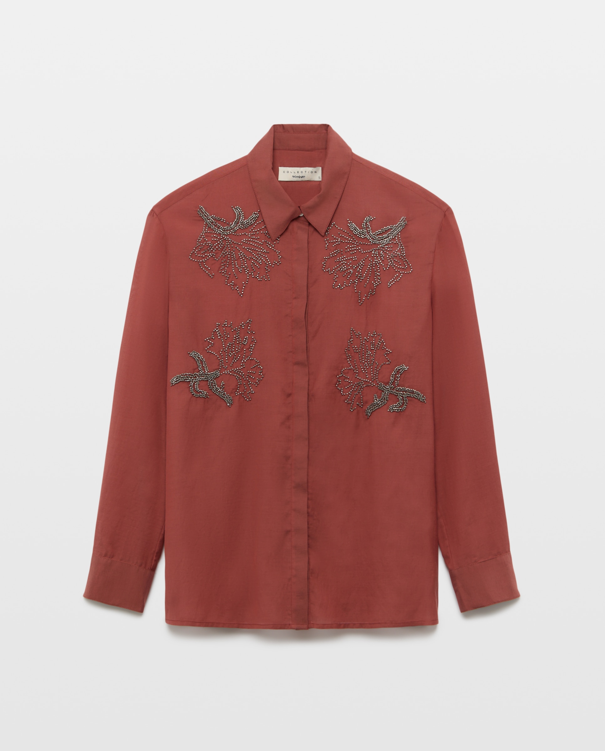Blusa com Colarinho de Camisa e Contas 770 Terracota-4