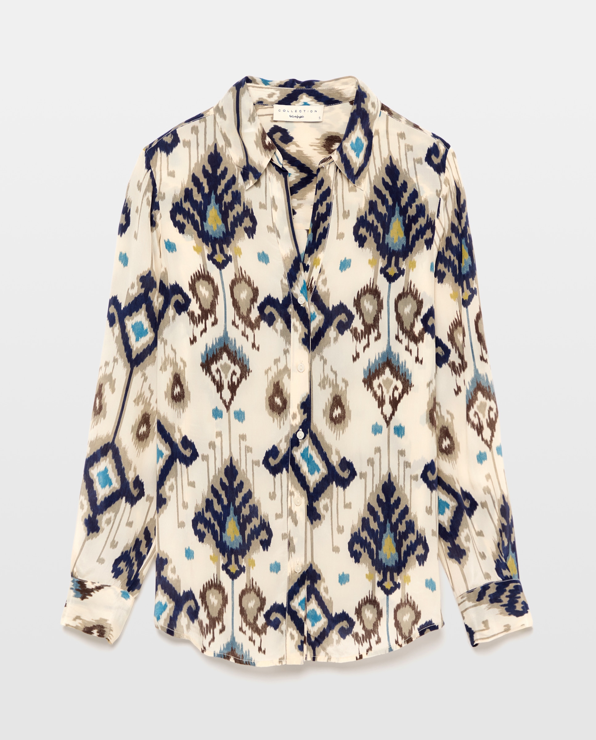Blusa de mujer en crepé con estampado ikat - Woman El Corte Inglés - Blanco Blanco-4