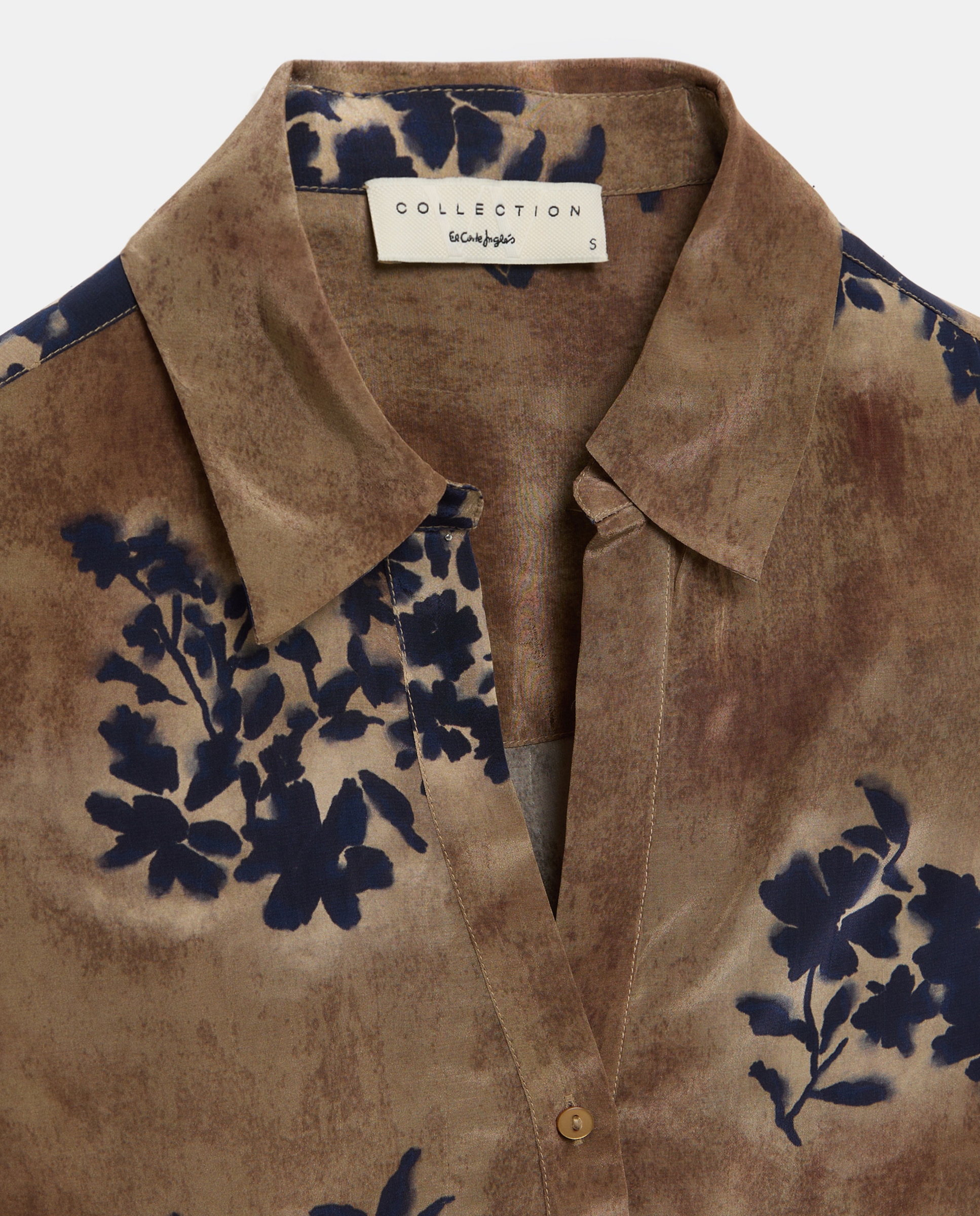 Blusa de mujer en crepé con ramillete - Woman El Corte Inglés - Marrón Marrón-6