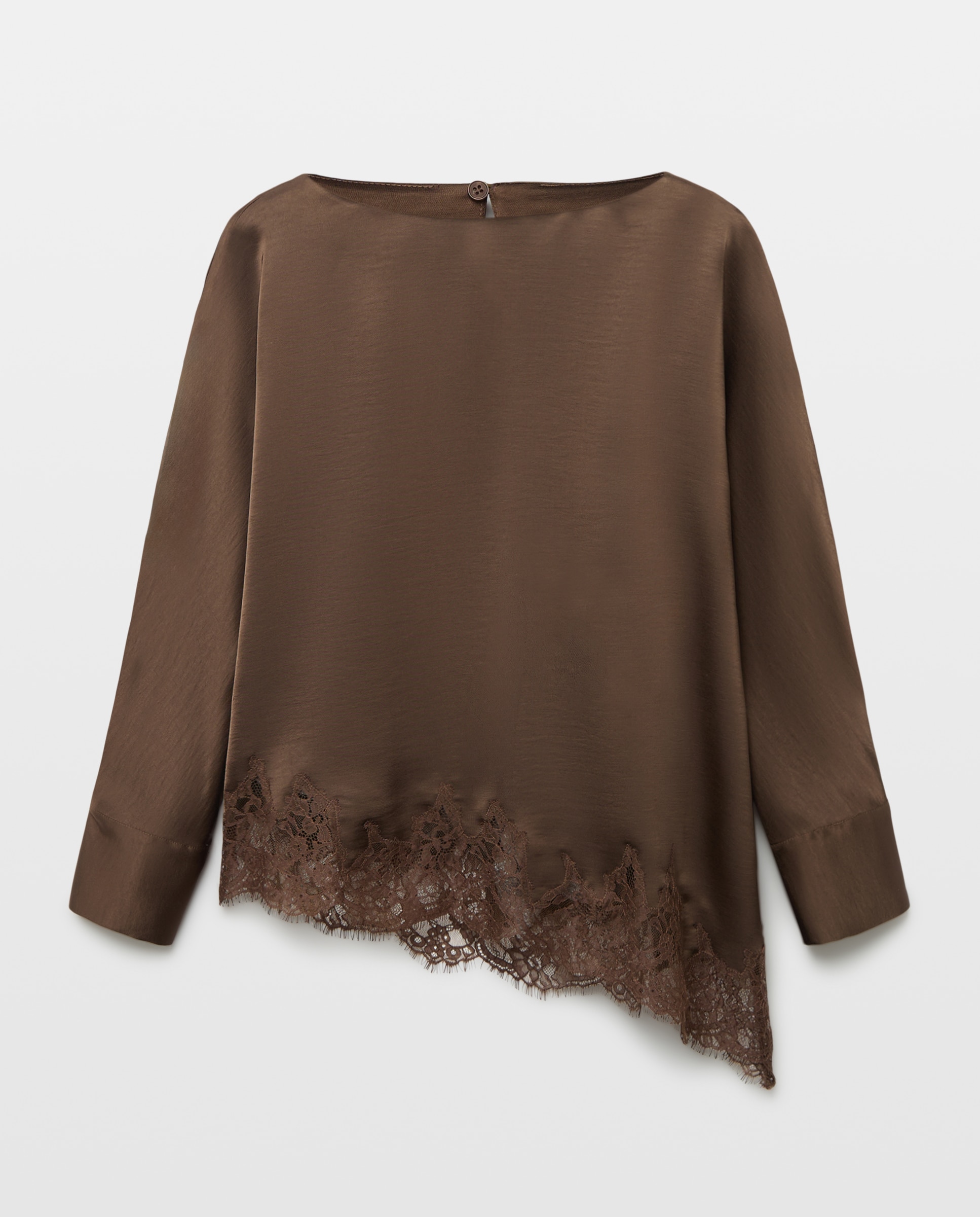 Blusa Assimétrica com Manga Comprida Castanho-4