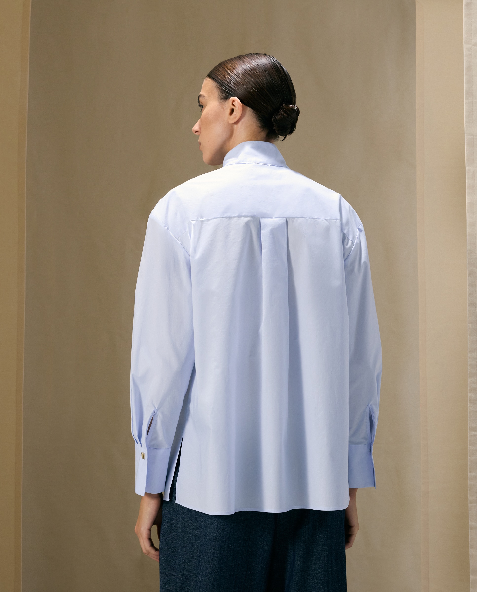 Blusa de Manga Comprida em Popelina 410 Azul Claro-3
