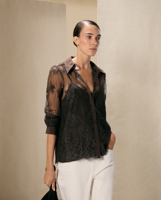 Blusa de manga larga lisa de mujer