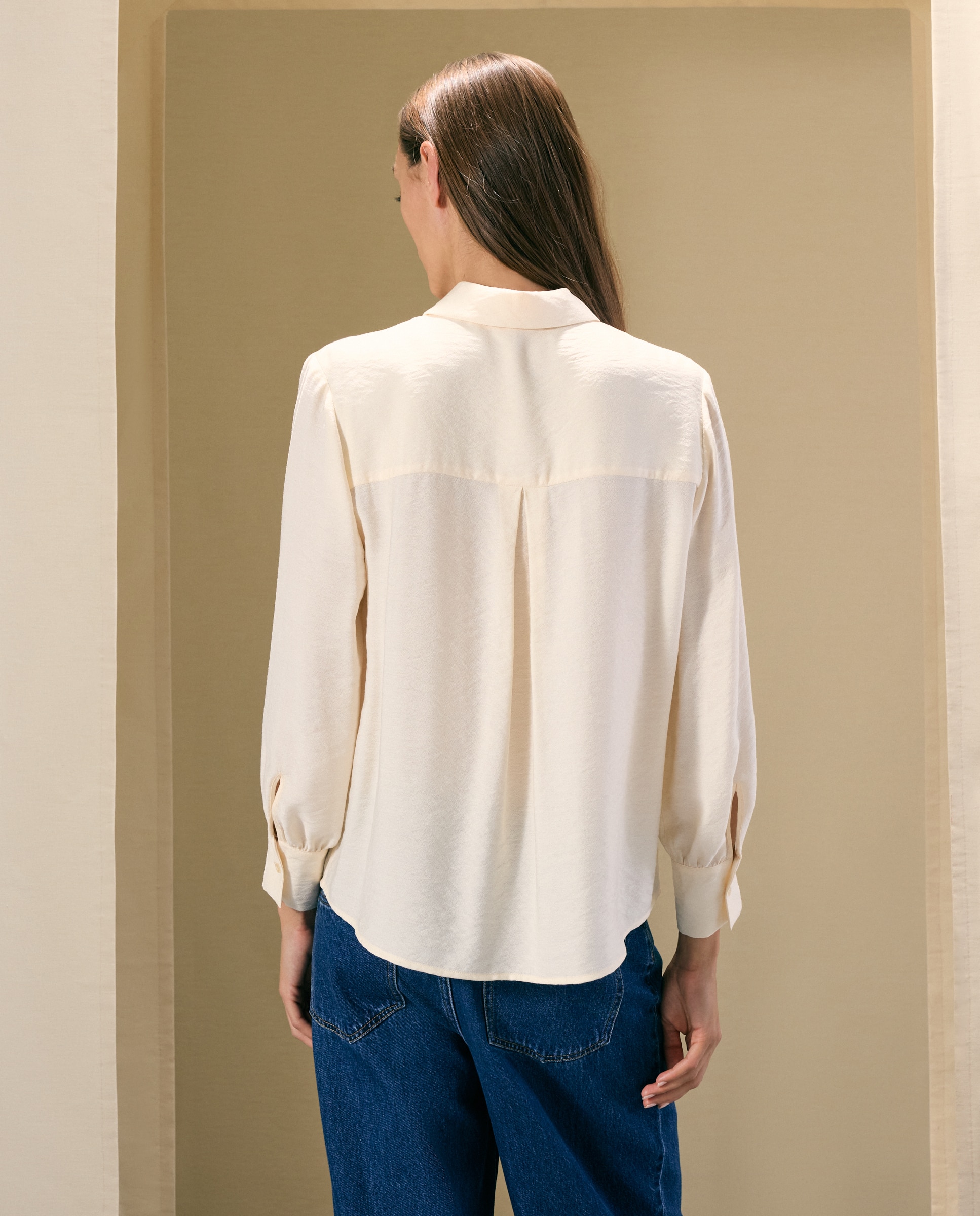 Blusa de mujer de manga larga con cuello camisero - Woman El Corte Inglés - 120 Crudo 120 Crudo-3