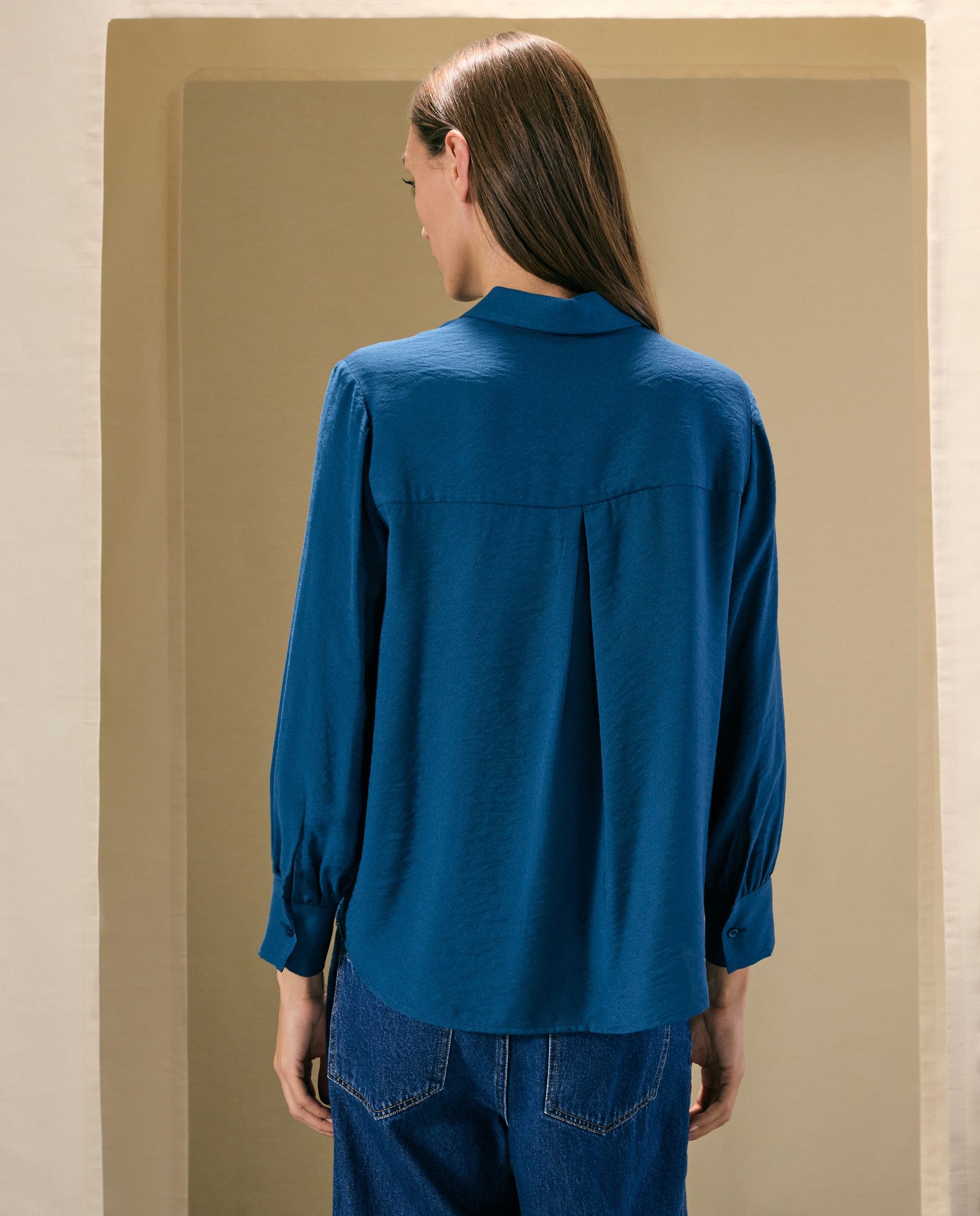 Blusa de mujer de manga larga con cuello camisero - Woman El Corte Inglés - Azul marino Azul marino-3