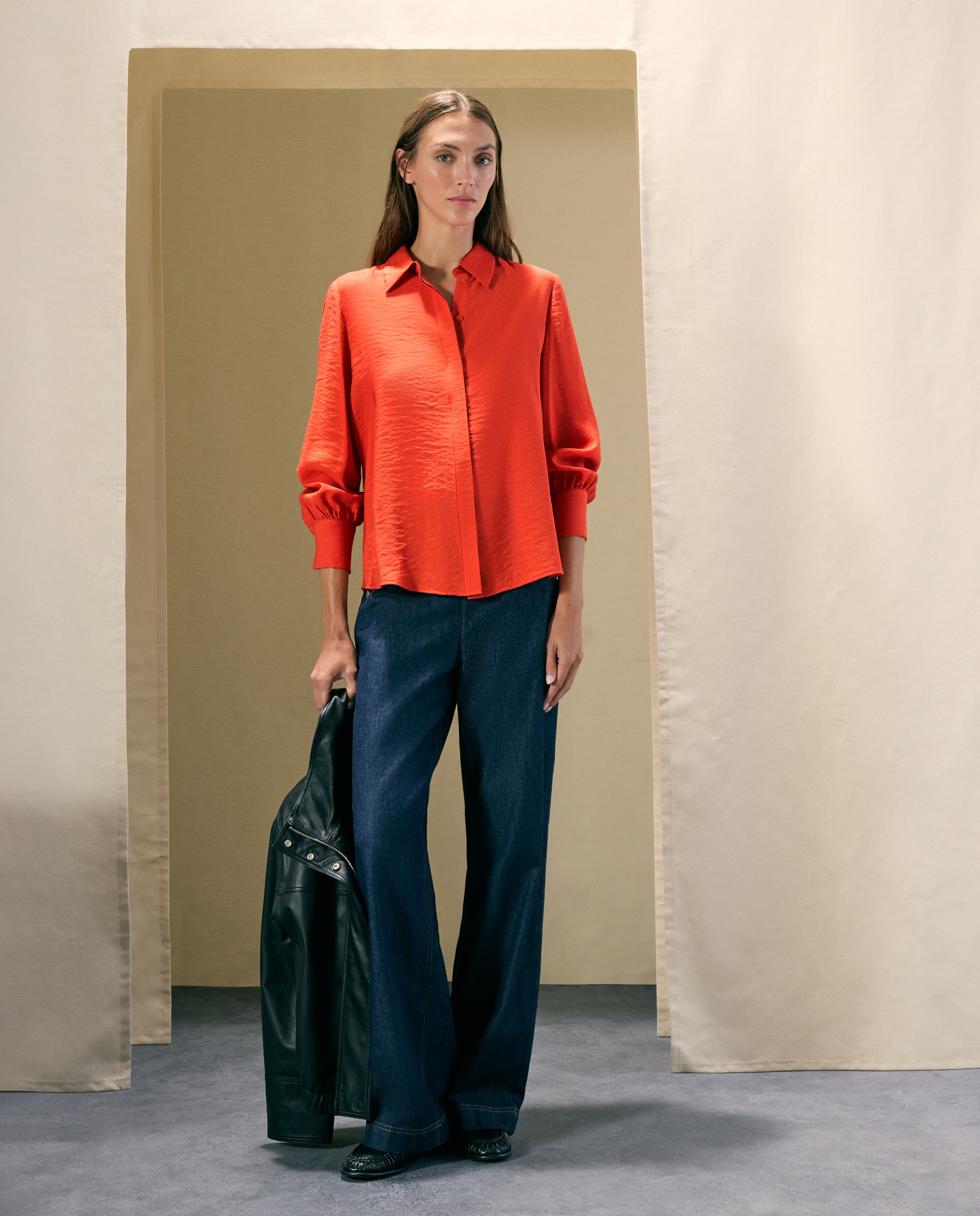 Blusa de mujer de manga larga con cuello camisero - Woman El Corte Inglés - 660 Naranja 660 Naranja-2