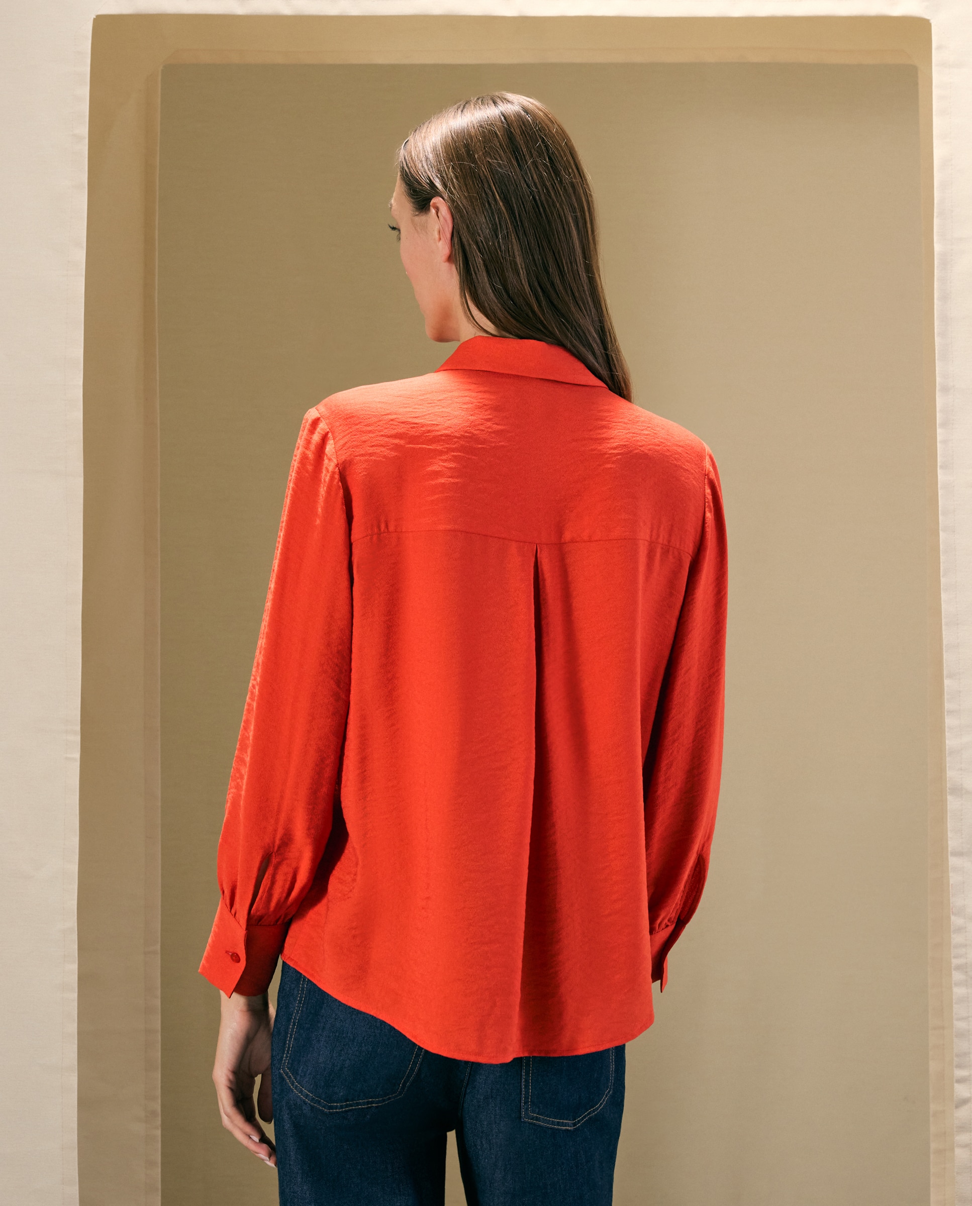Blusa de mujer de manga larga con cuello camisero - Woman El Corte Inglés - 660 Naranja 660 Naranja-3