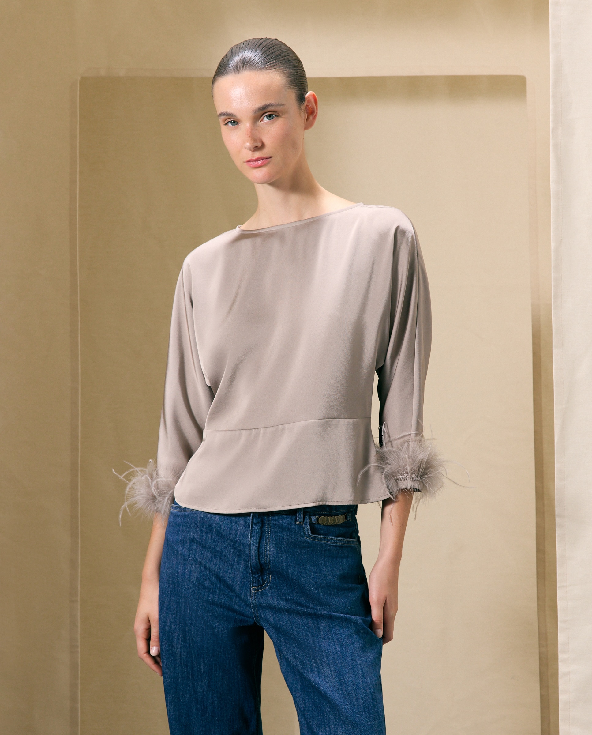 Blusa lisa de manga japonesa de mujer - Woman El Corte Inglés - Visón claro Visón claro-1