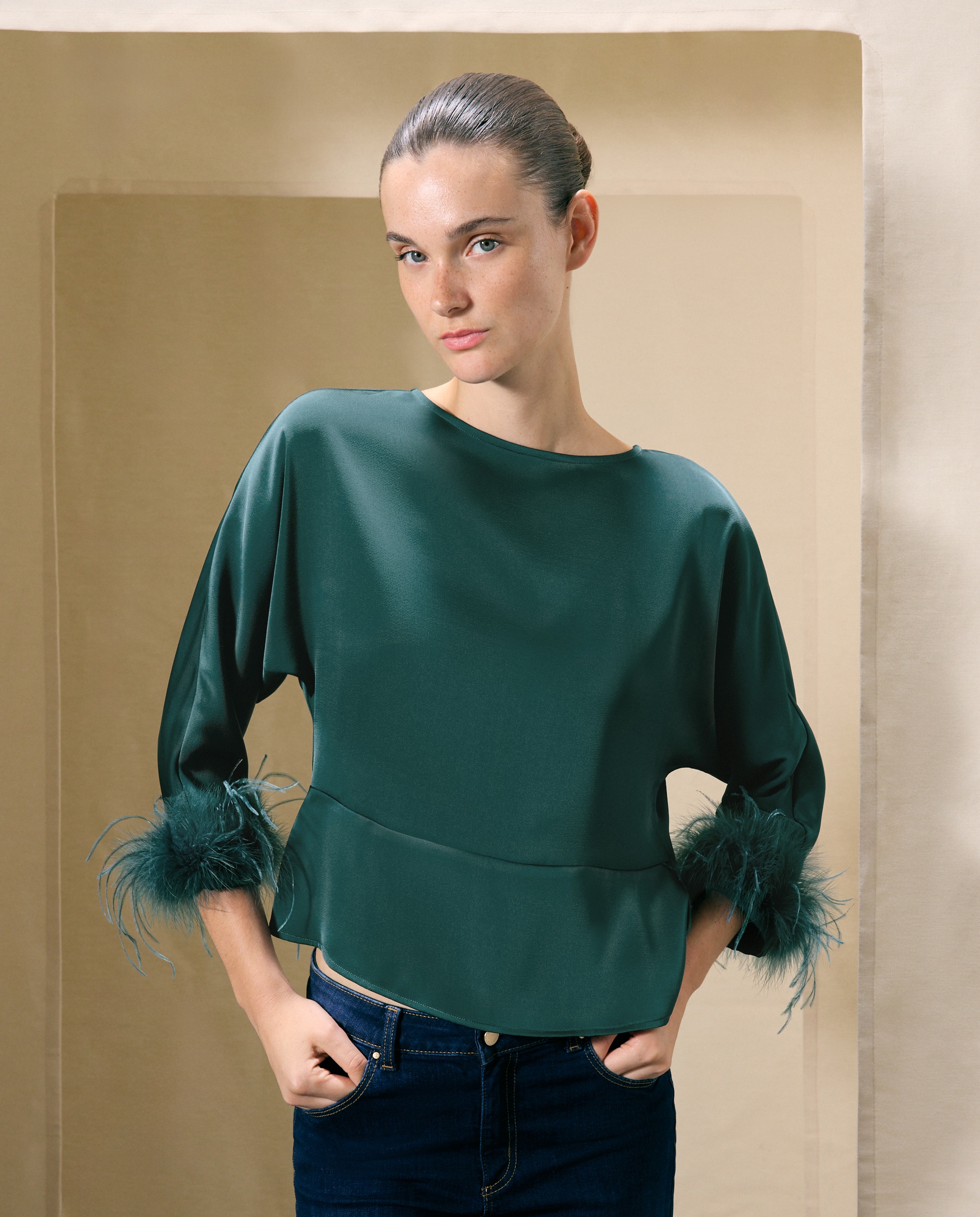 Blusa lisa de manga japonesa de mujer - Woman El Corte Inglés - Verde Pato Verde Pato-1