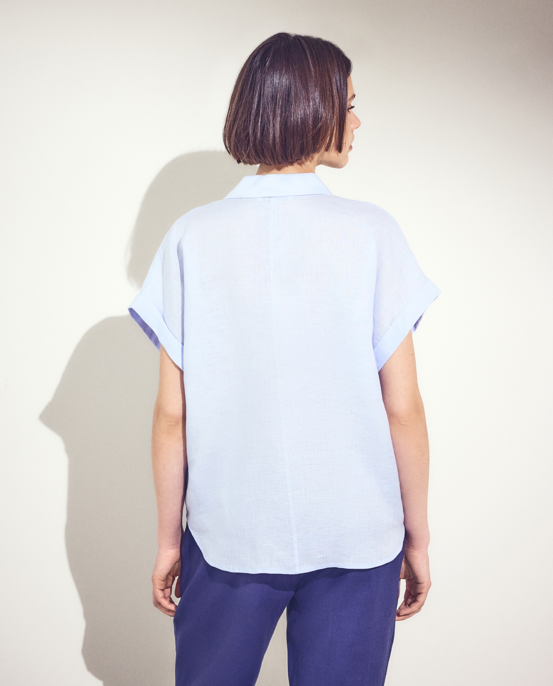 Blusa de mujer lino manga corta - Woman El Corte Inglés - Azul 410 Azul claro-2