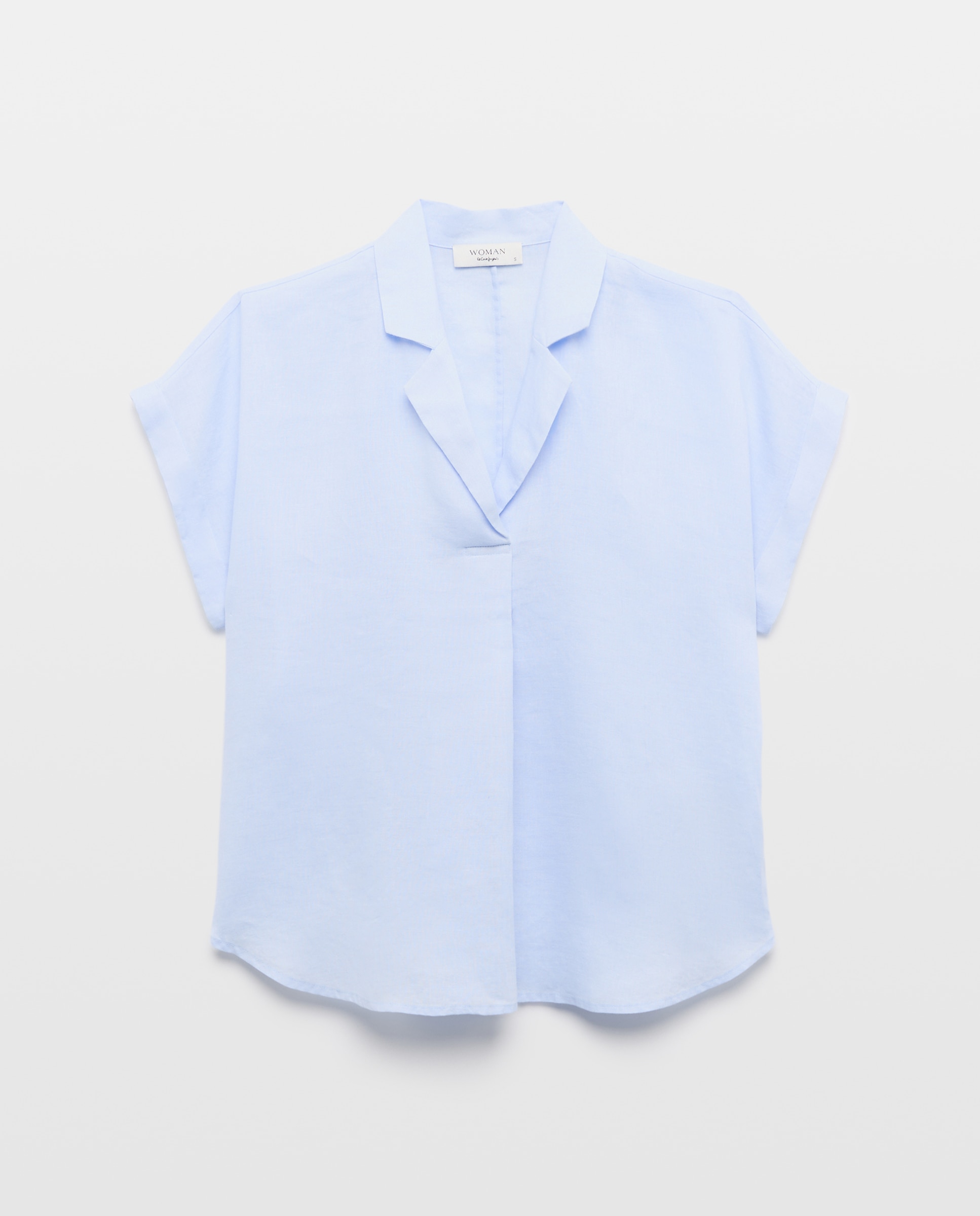 Blusa de mujer lino manga corta - Woman El Corte Inglés - Azul 410 Azul claro-4