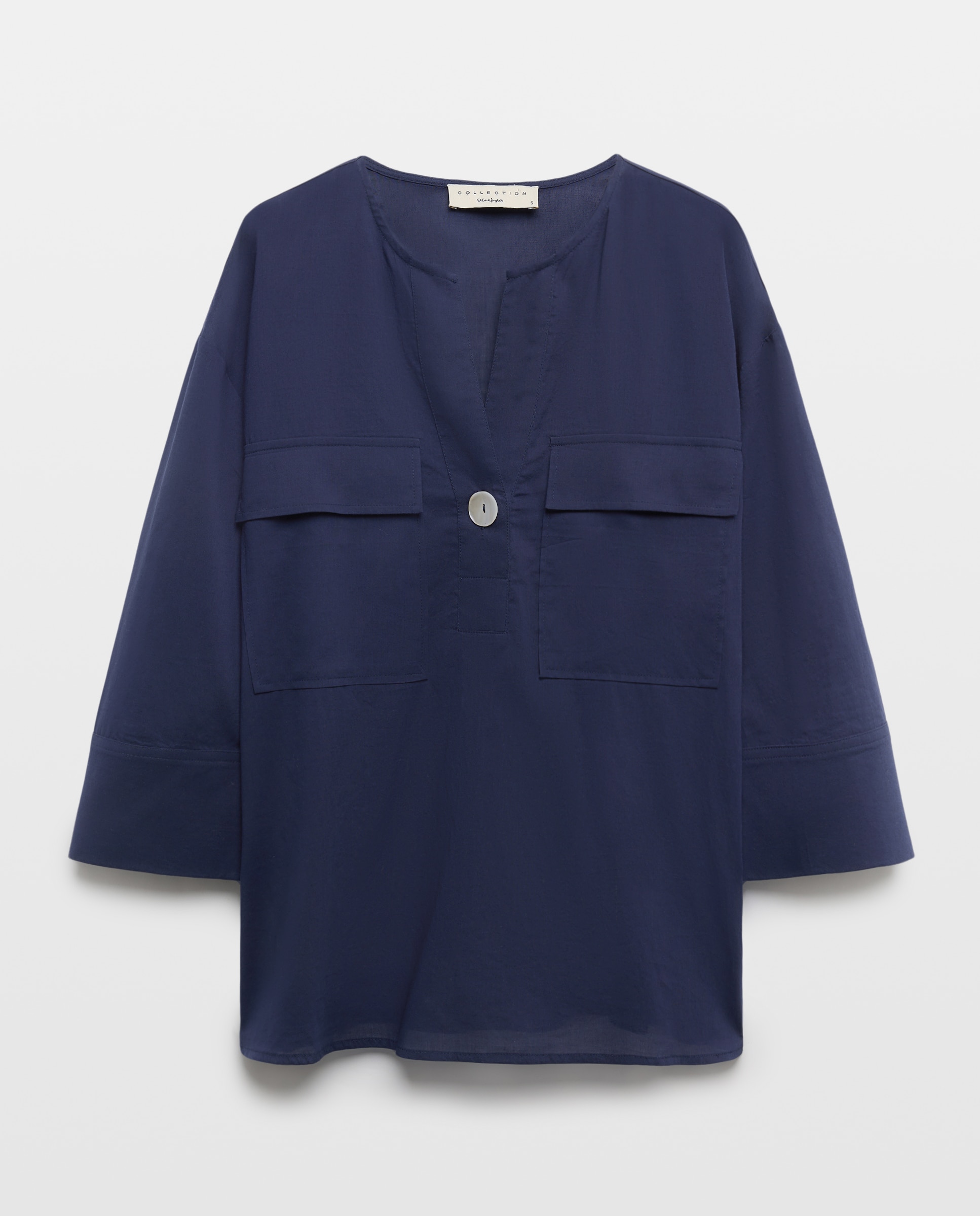 Blusa com Bolsos e Decote Redondo Azul-marinho-5