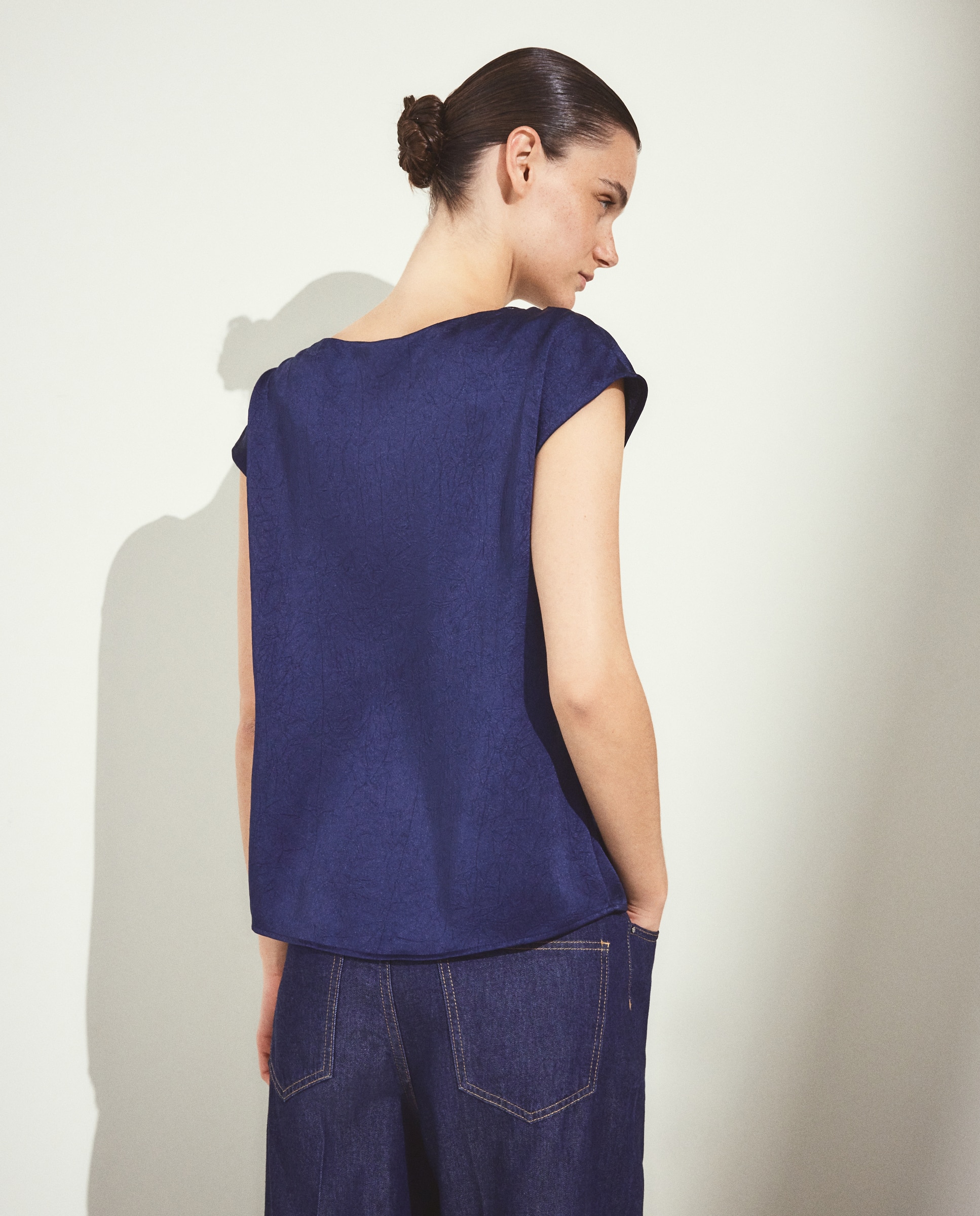 Top liso de manga corta de mujer - Woman El Corte Inglés - Azul marino Azul marino-3