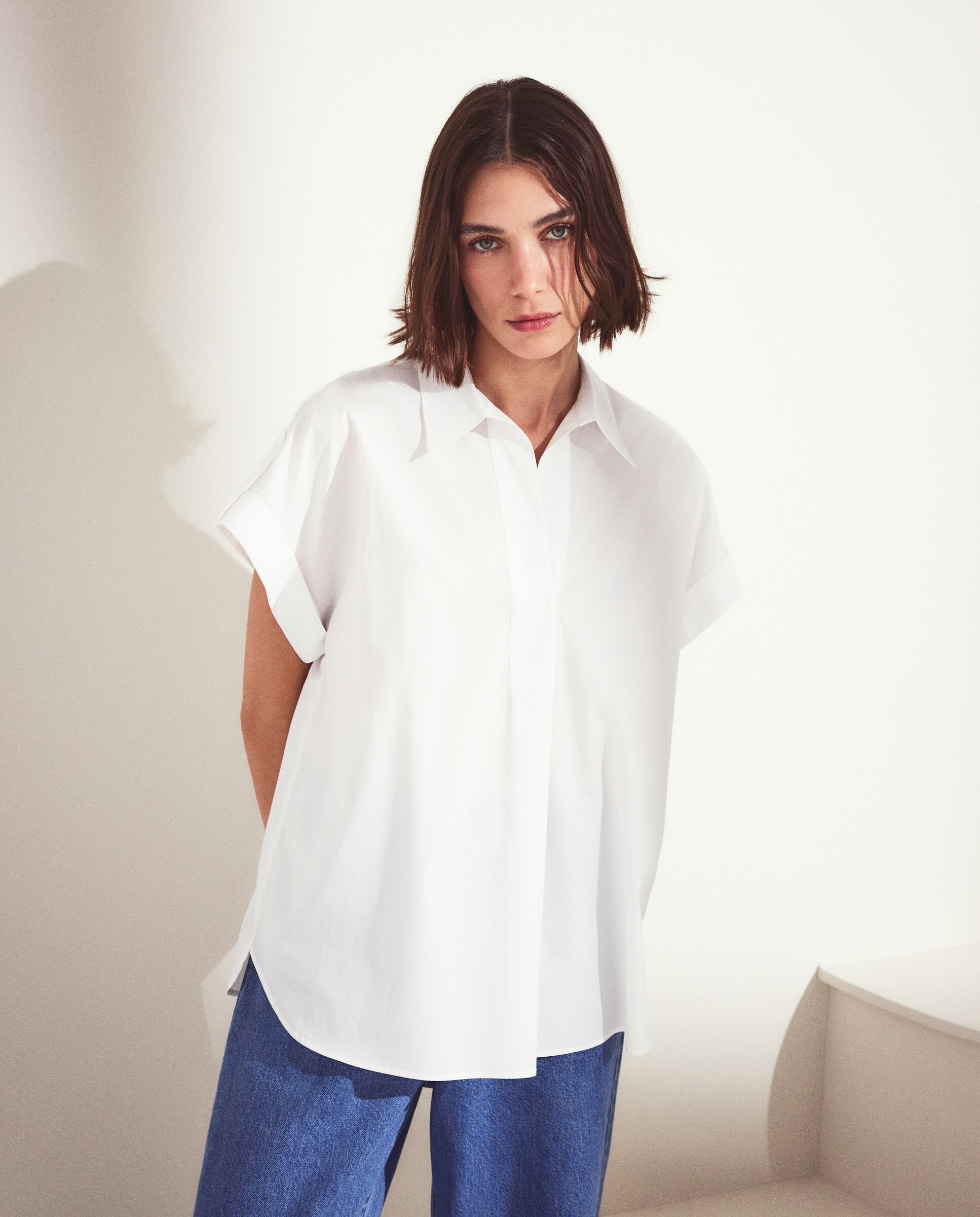 Blusa popelín de mujer cuello desmontable - Woman El Corte Inglés - Blanco Blanco-1