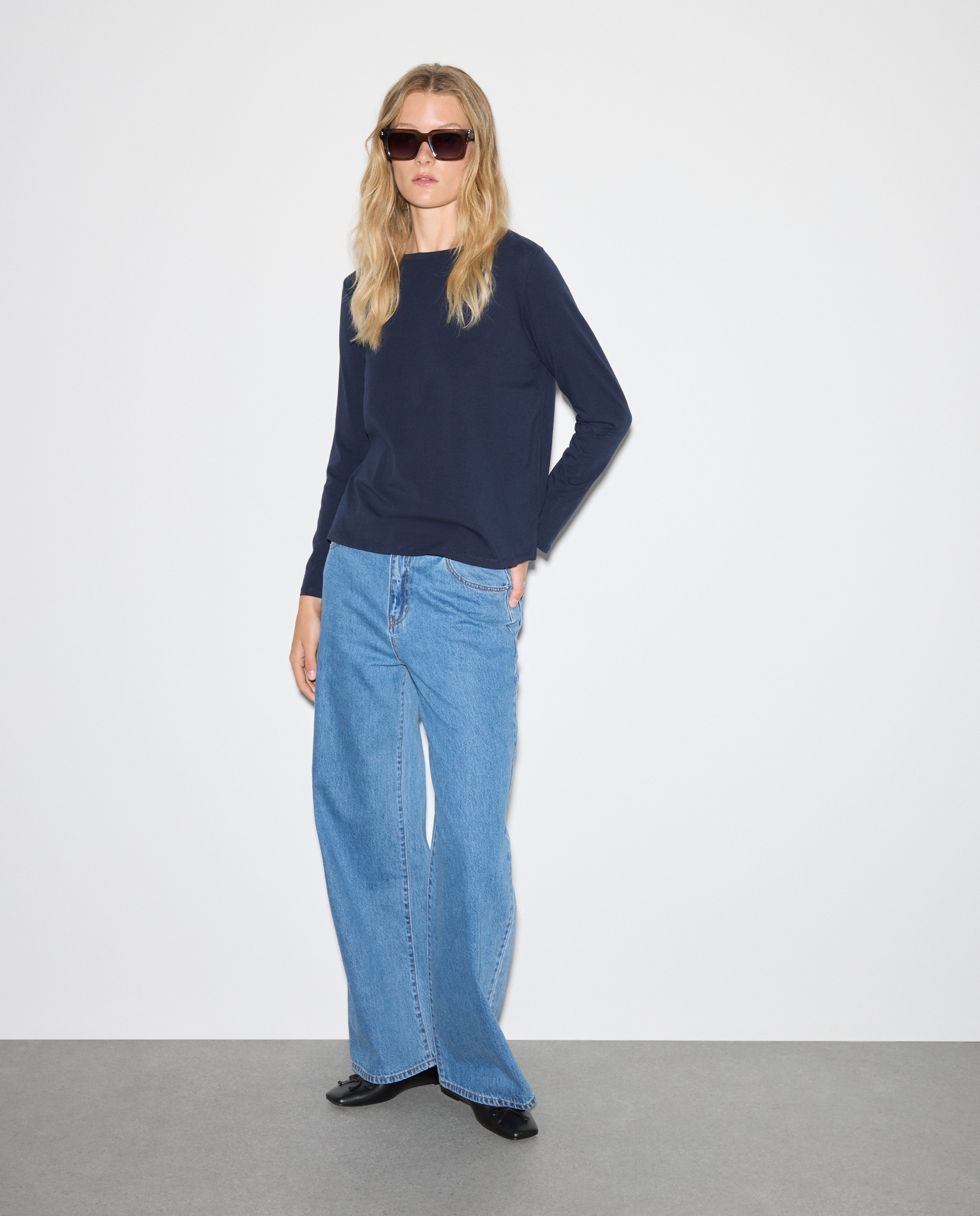 Camisola com Manga Comprida Azul-marinho-1