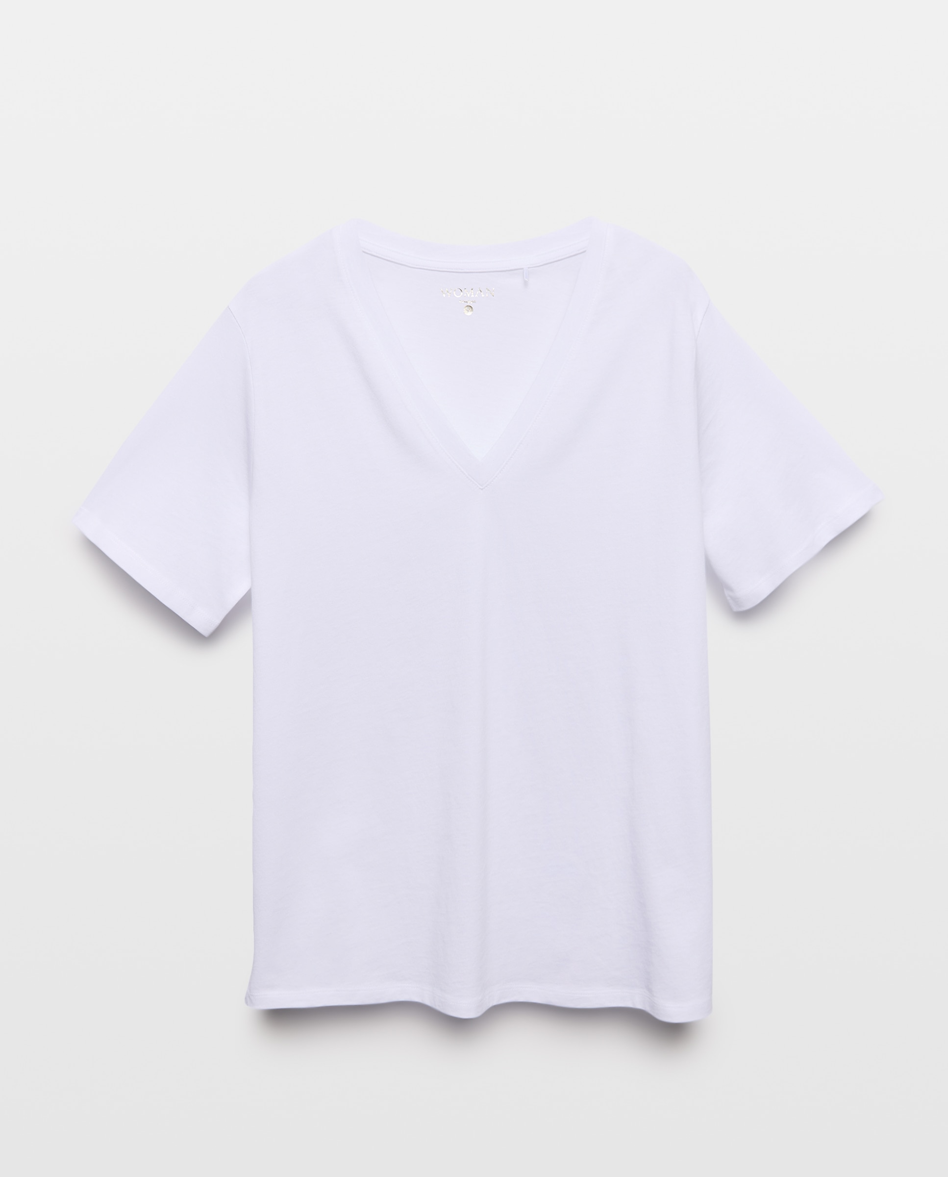 Camiseta de mujer de manga corta y cuello pico - Woman El Corte Inglés - Blanco Blanco-4