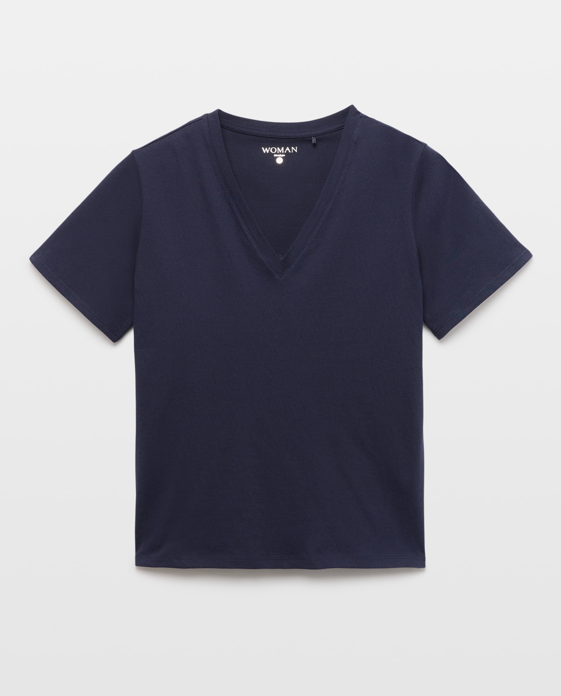 Camiseta de mujer de manga corta y cuello pico - Woman El Corte Inglés - Azul marino Azul marino-4