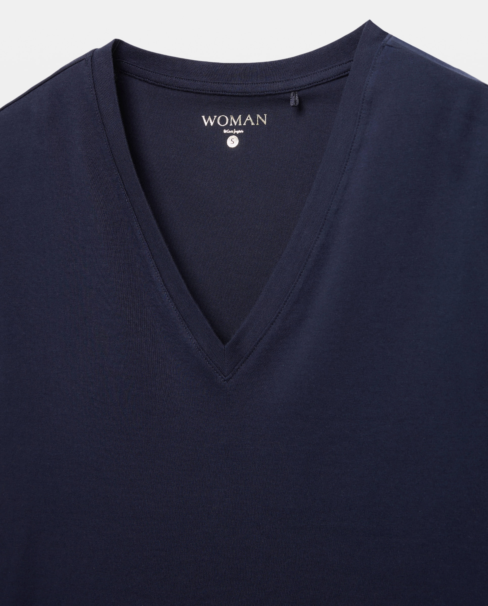 Camiseta de mujer de manga corta y cuello pico - Woman El Corte Inglés - Azul marino Azul marino-5