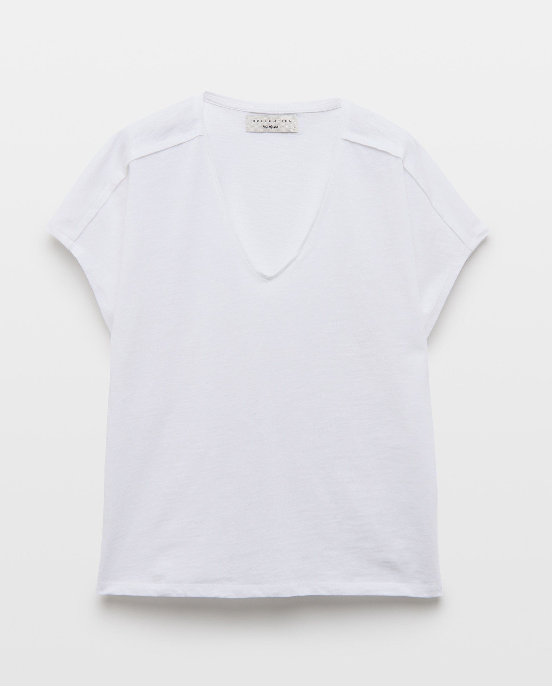 Camiseta de mujer manga corta con cuello pico y detalle en hombro - Woman El Corte Inglés - Blanco Blanco-4