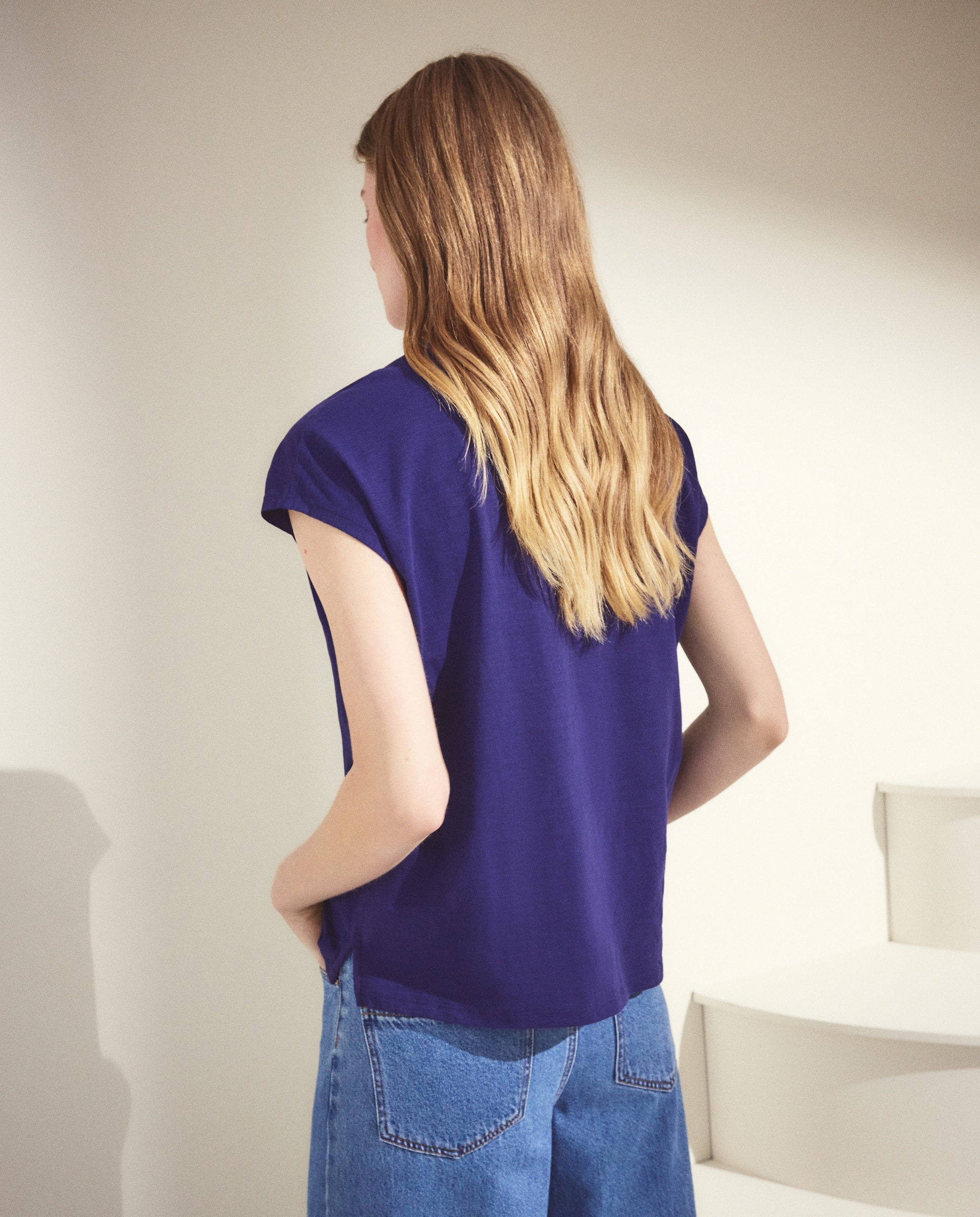 Camiseta de manga corta lisa de mujer - Woman El Corte Inglés - Azul marino Azul marino-3