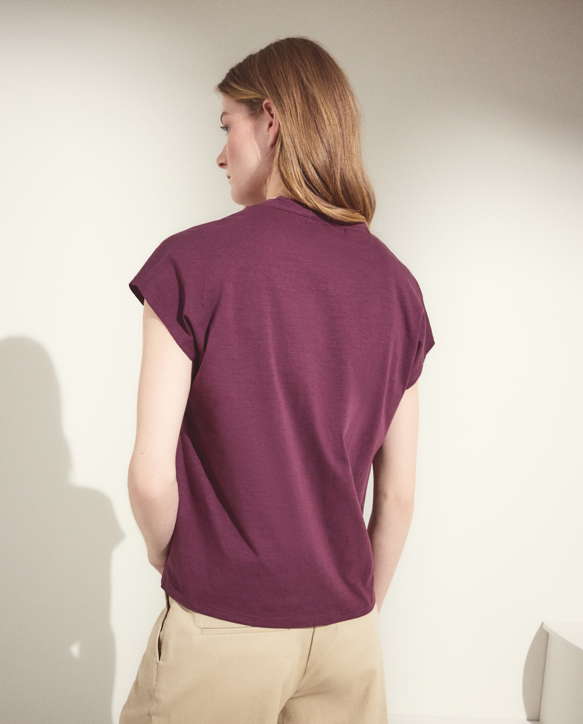 Camiseta de manga corta lisa de mujer - Woman El Corte Inglés - Burdeos Burdeos-3