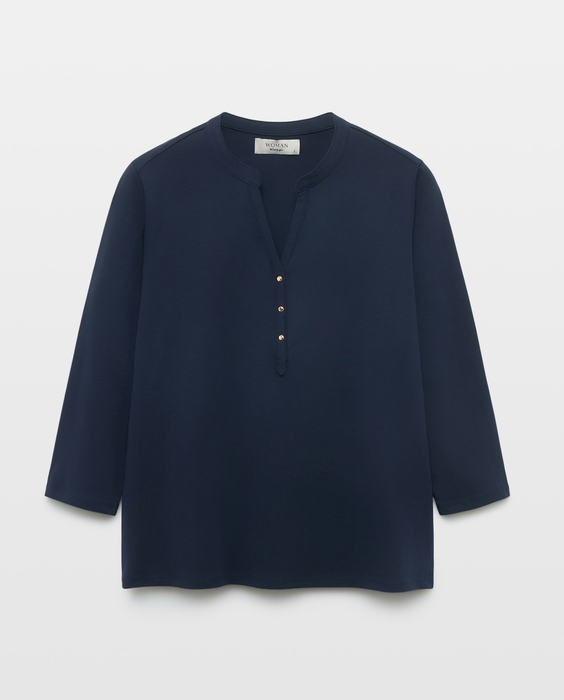 Imagen 4 de Camiseta de mujer con manga larga y cuello panadero - Woman El Corte Inglés - Azul marino Azul marino