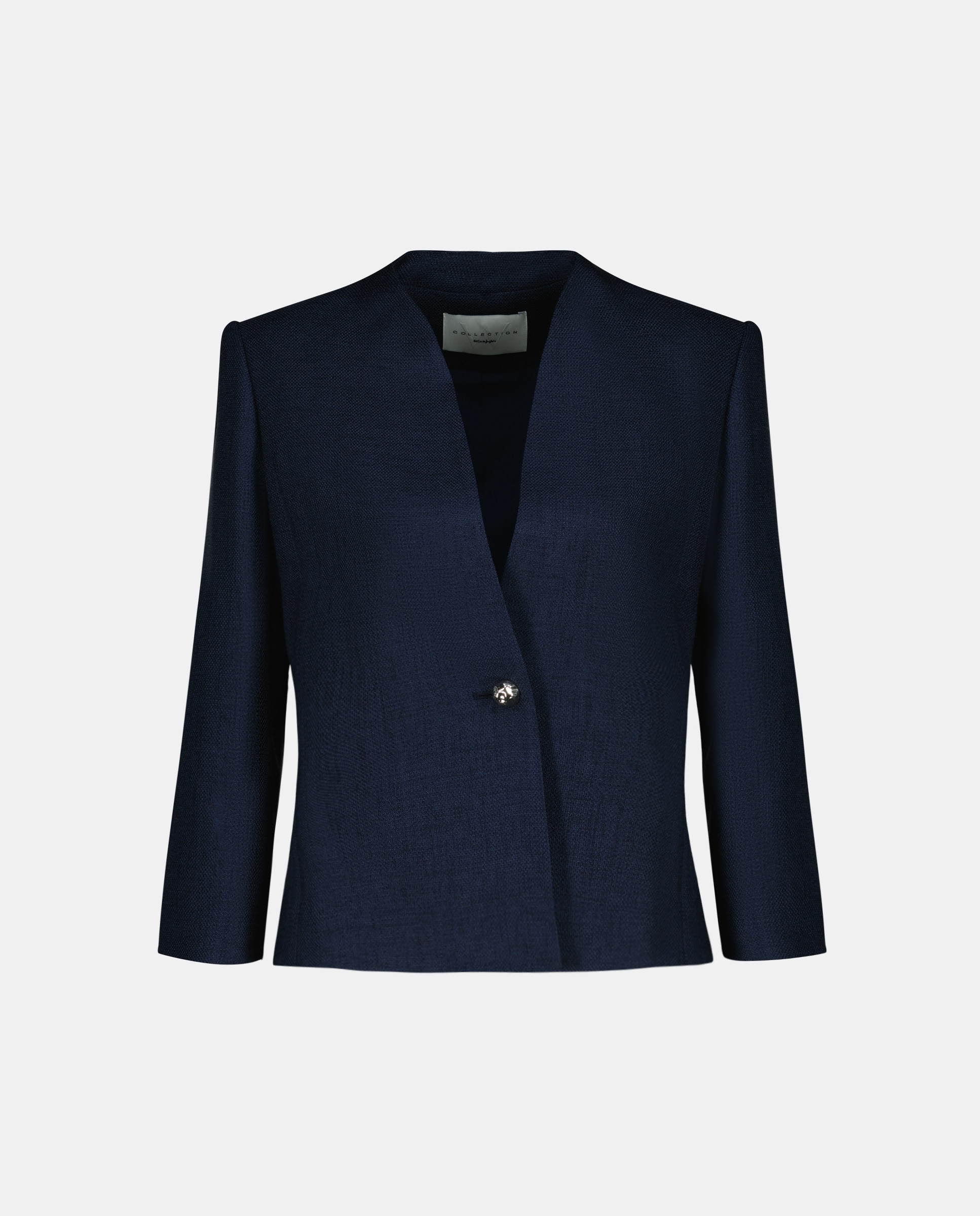 Blazer Curto Liso com Textura Azul-marinho-4