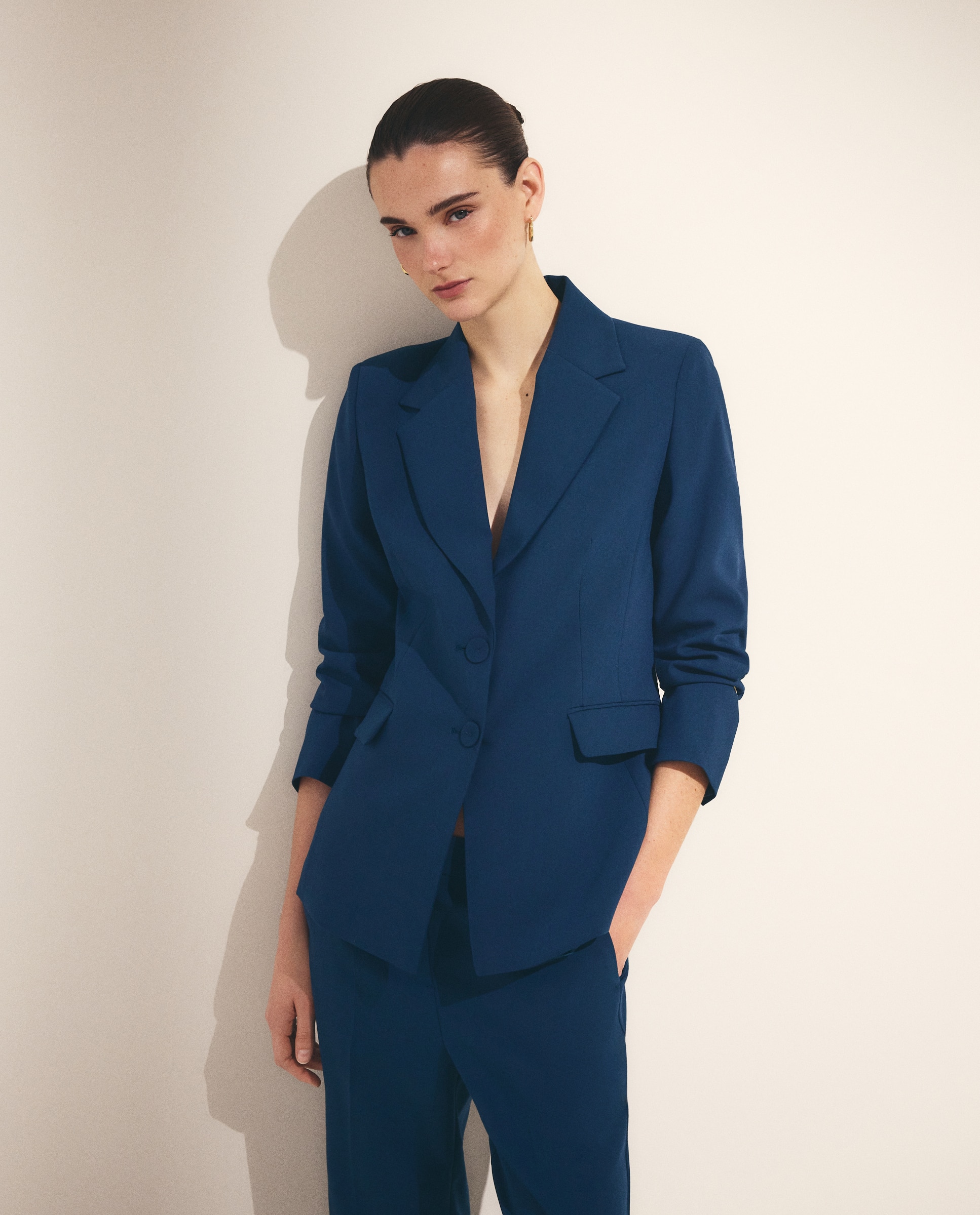 Blazer Liso de Poliéster Azul-escuro-1