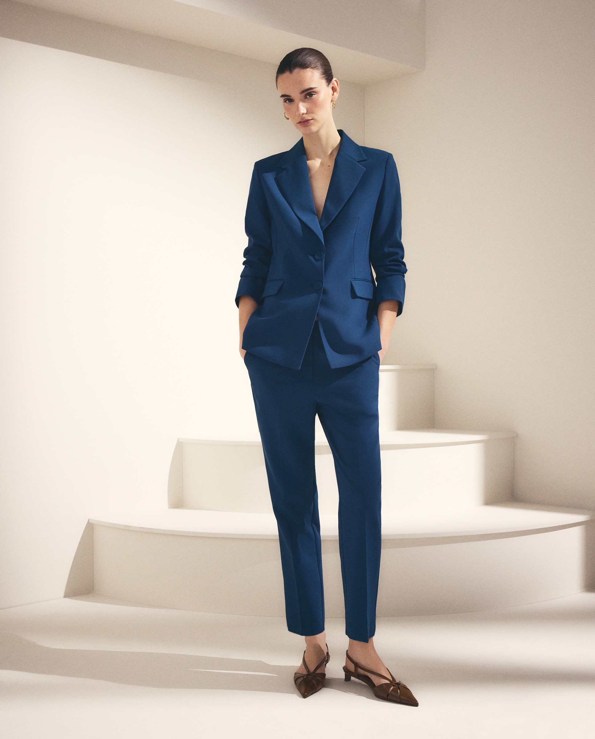 Blazer Liso de Poliéster Azul-escuro-2