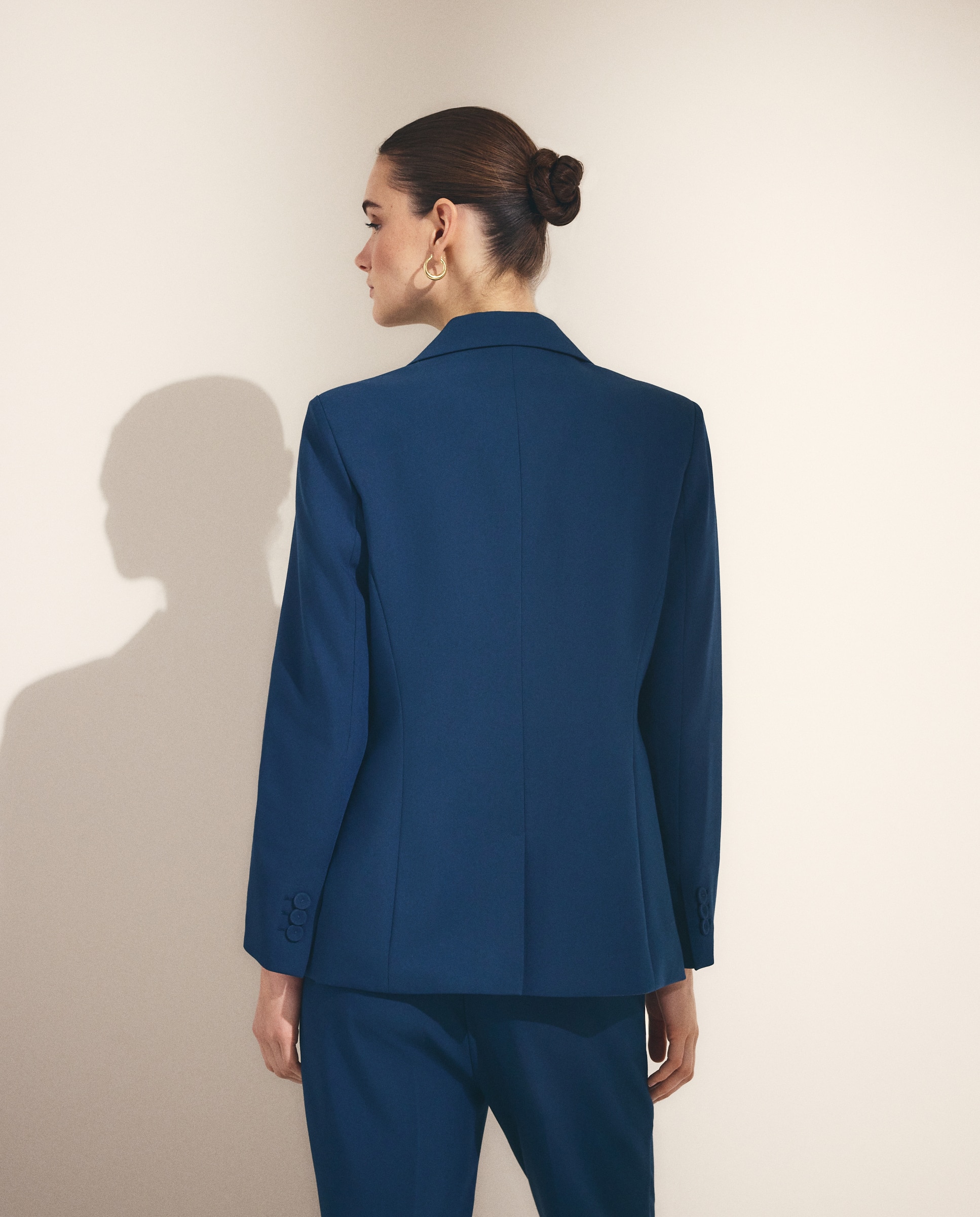 Blazer Liso de Poliéster Azul-escuro-4
