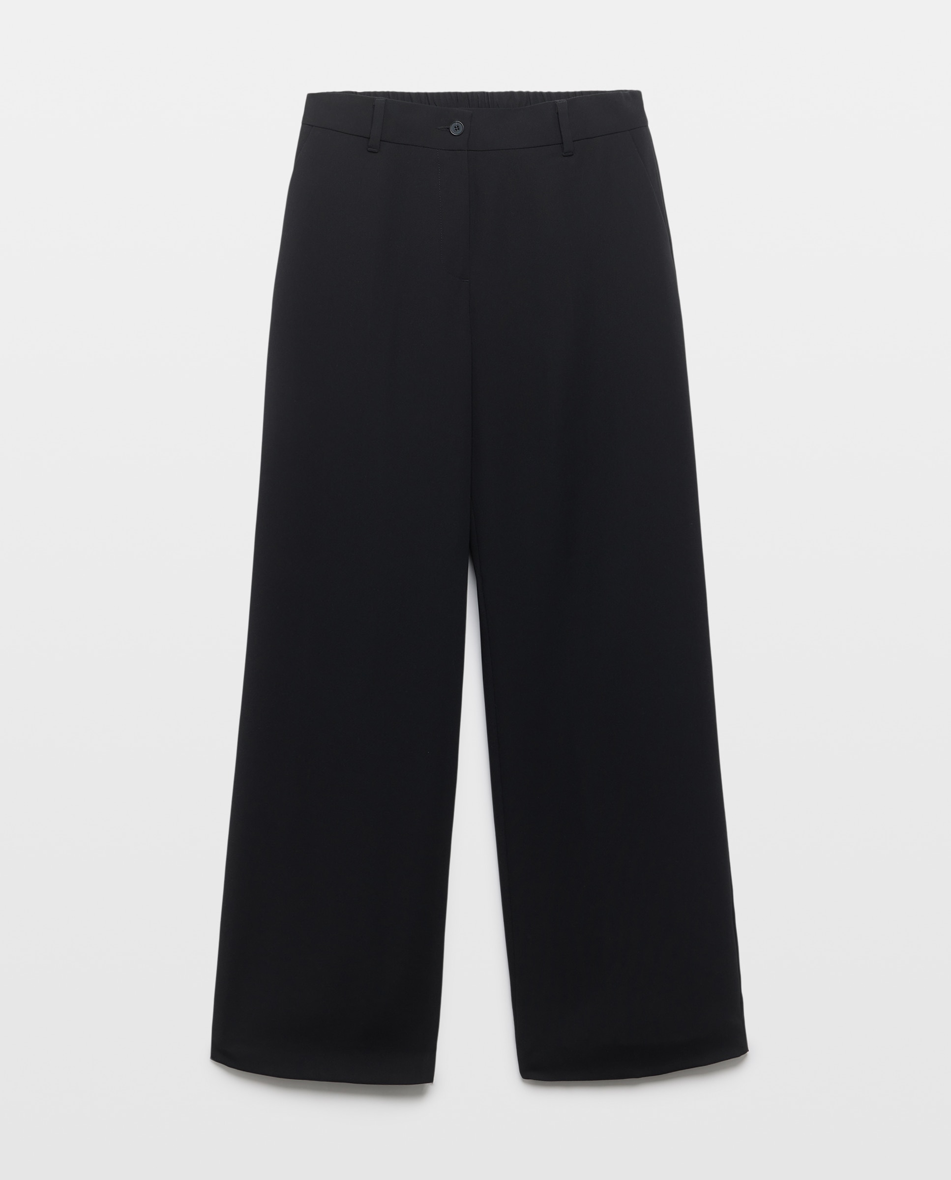 Pantalón de mujer liso ancho con trabillas y botón delantero - Woman El Corte Inglés - Negro Negro-4