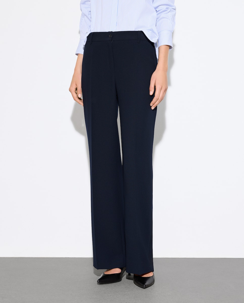 Calças Lisas Largas com Presilhas e Botão à Frente Azul-marinho-2