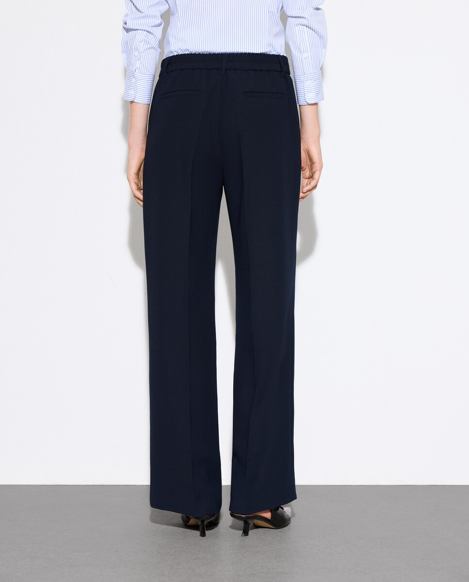 Calças Lisas Largas com Presilhas e Botão à Frente Azul-marinho-3