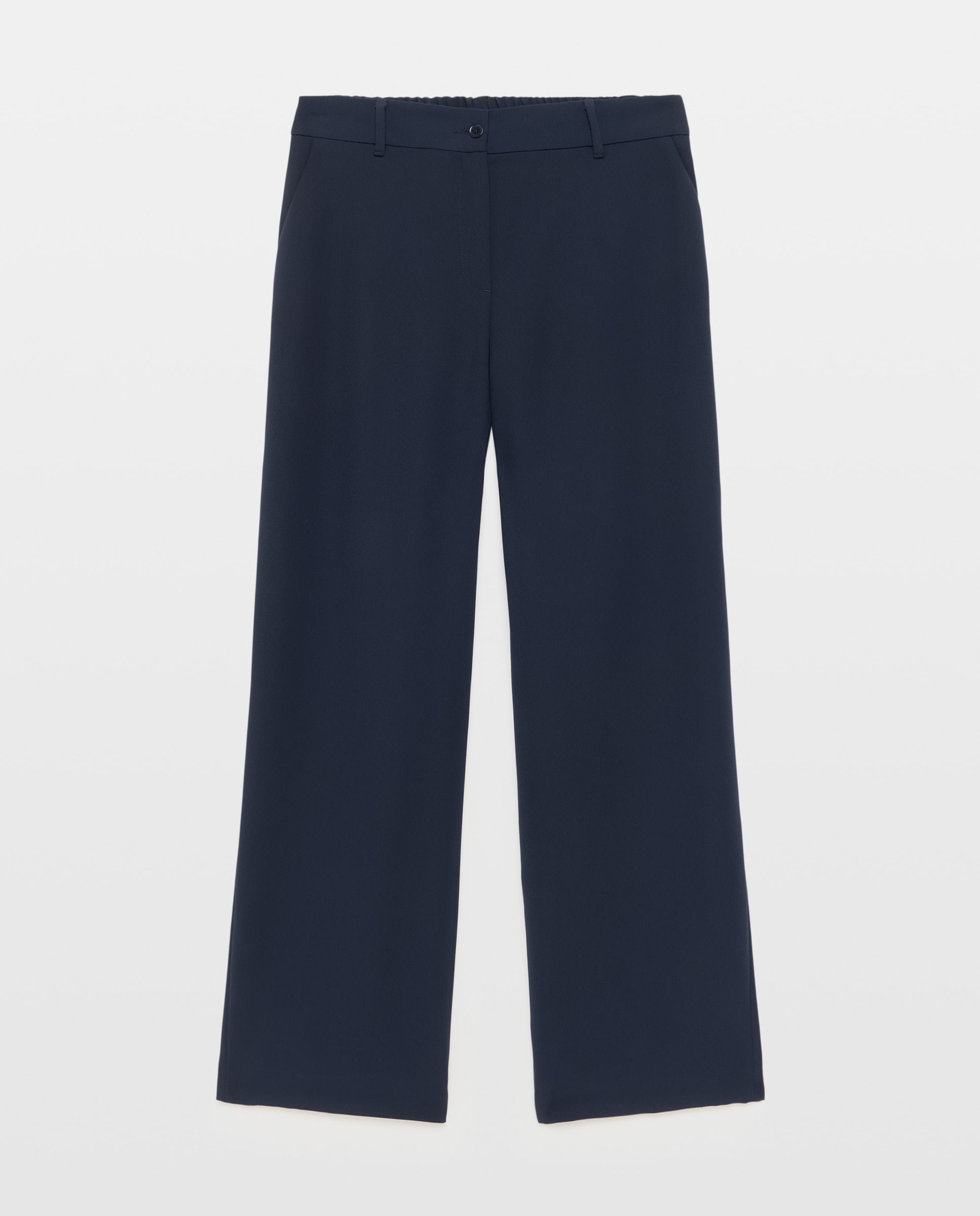 Pantalón de mujer liso ancho con trabillas y botón delantero - Woman El Corte Inglés - Azul marino Azul marino-4