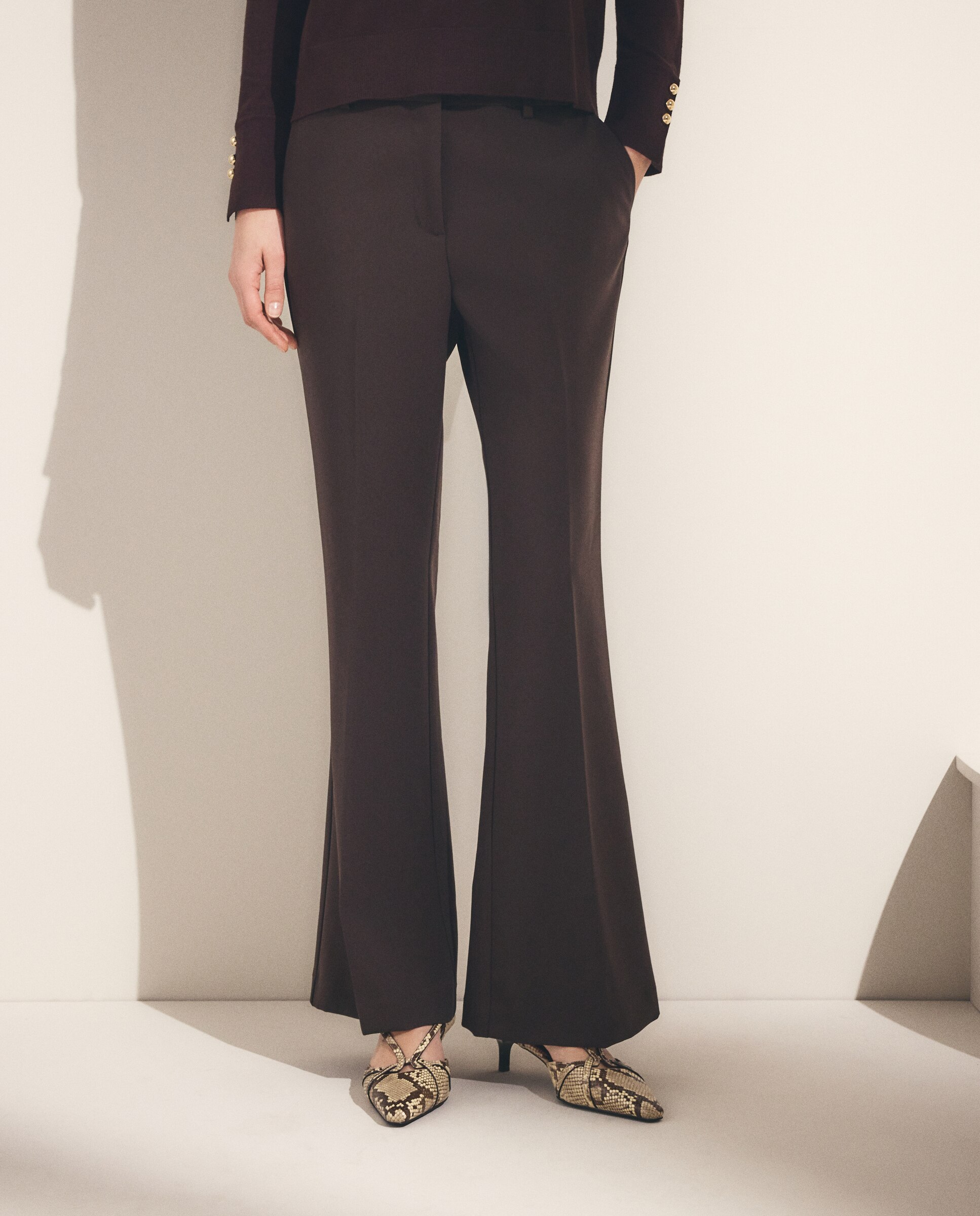 Pantalón liso de poliéster de mujer - Woman El Corte Inglés - Marrón Marrón-2