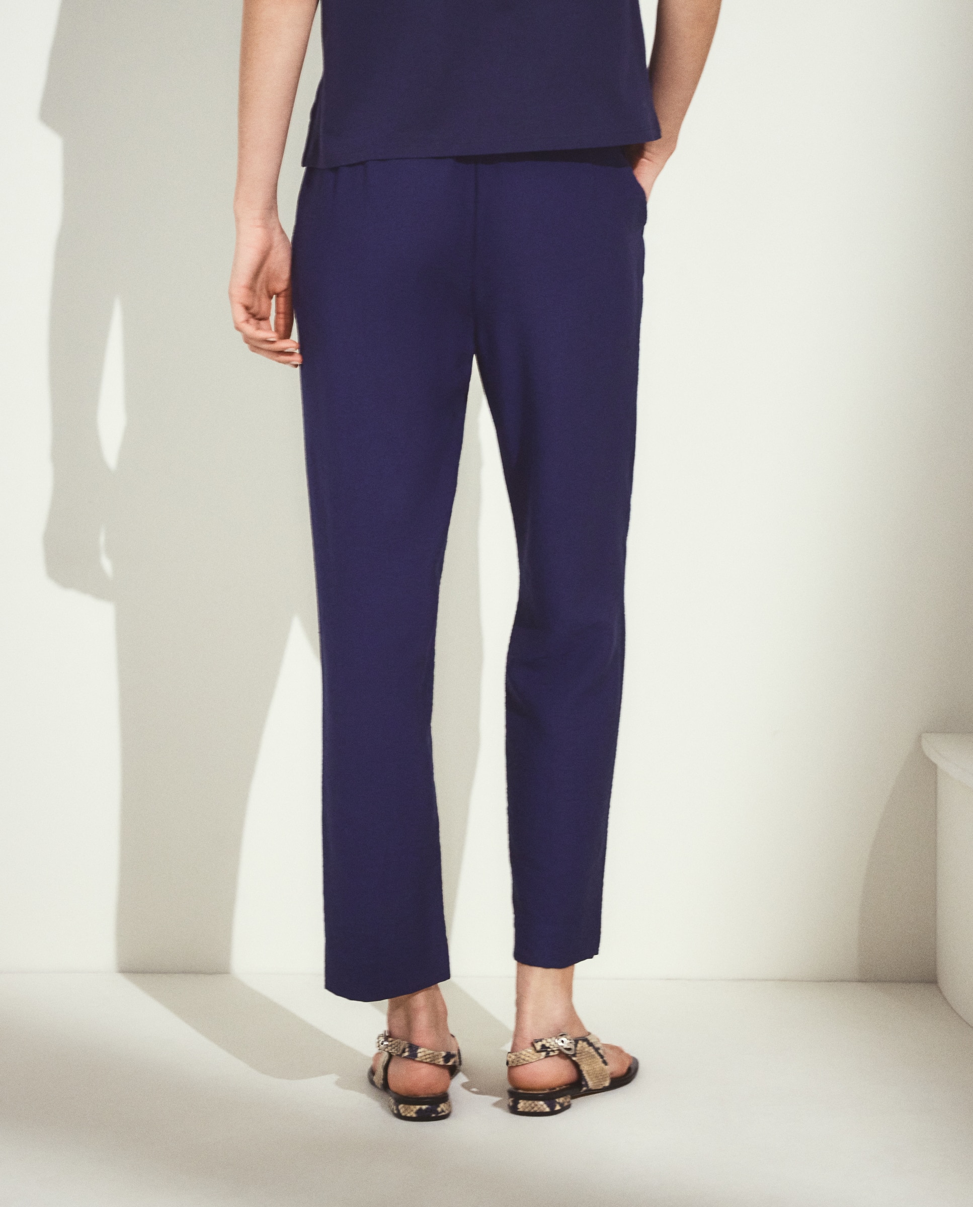 Pantalón de mujer semipitillo crinkle - Woman El Corte Inglés - Azul marino Azul marino-3