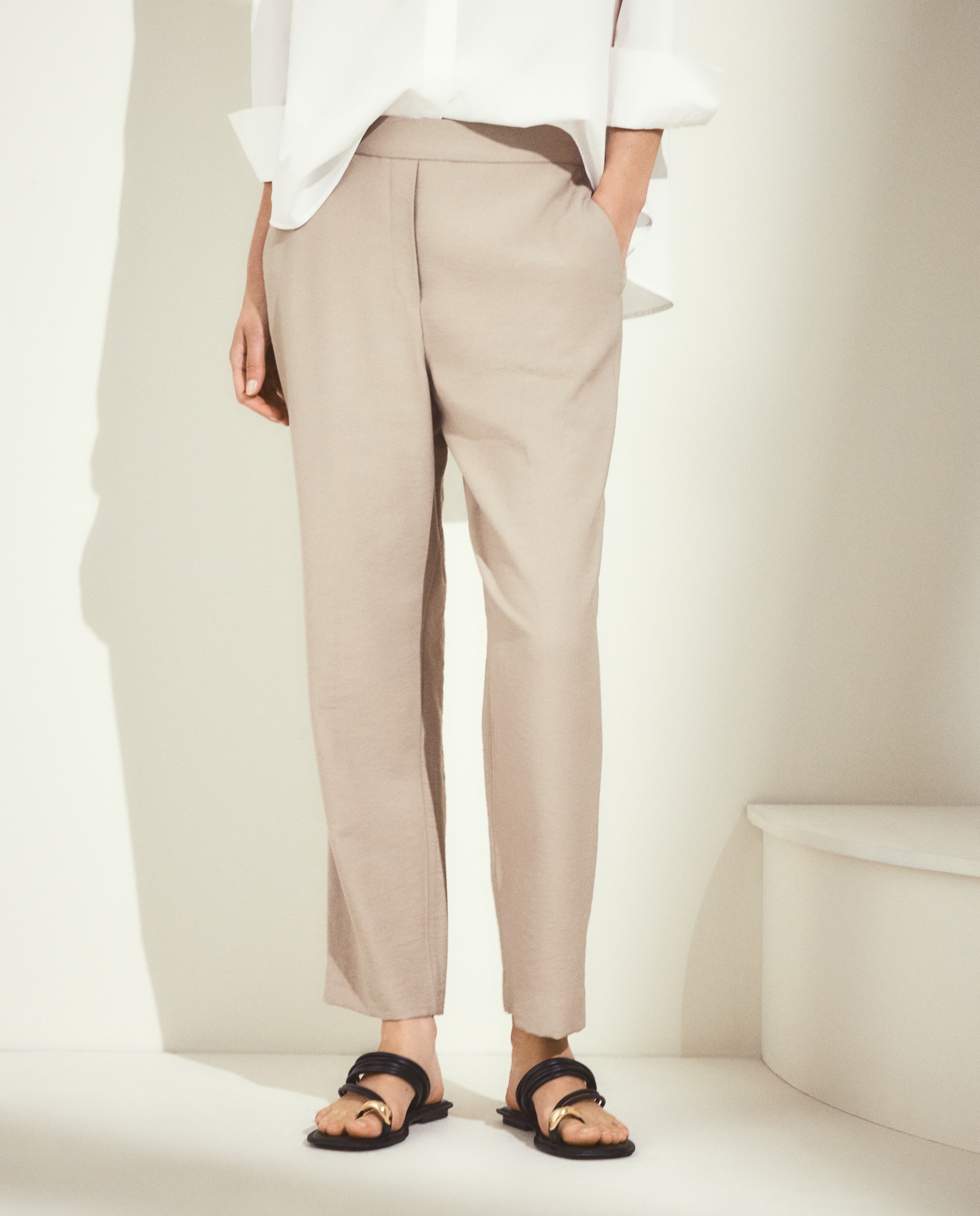Pantalón de mujer semipitillo crinkle - Woman El Corte Inglés - 850 Piedra 850 Piedra-2