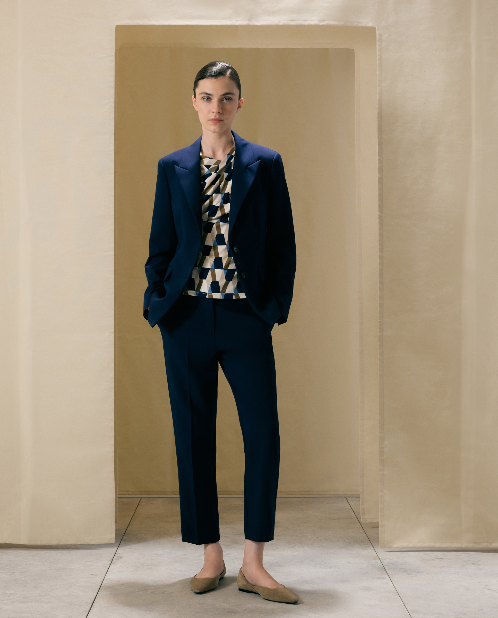 Pantalón semipitillo de mujer doble tela - Woman El Corte Inglés - Azul marino Azul marino-1
