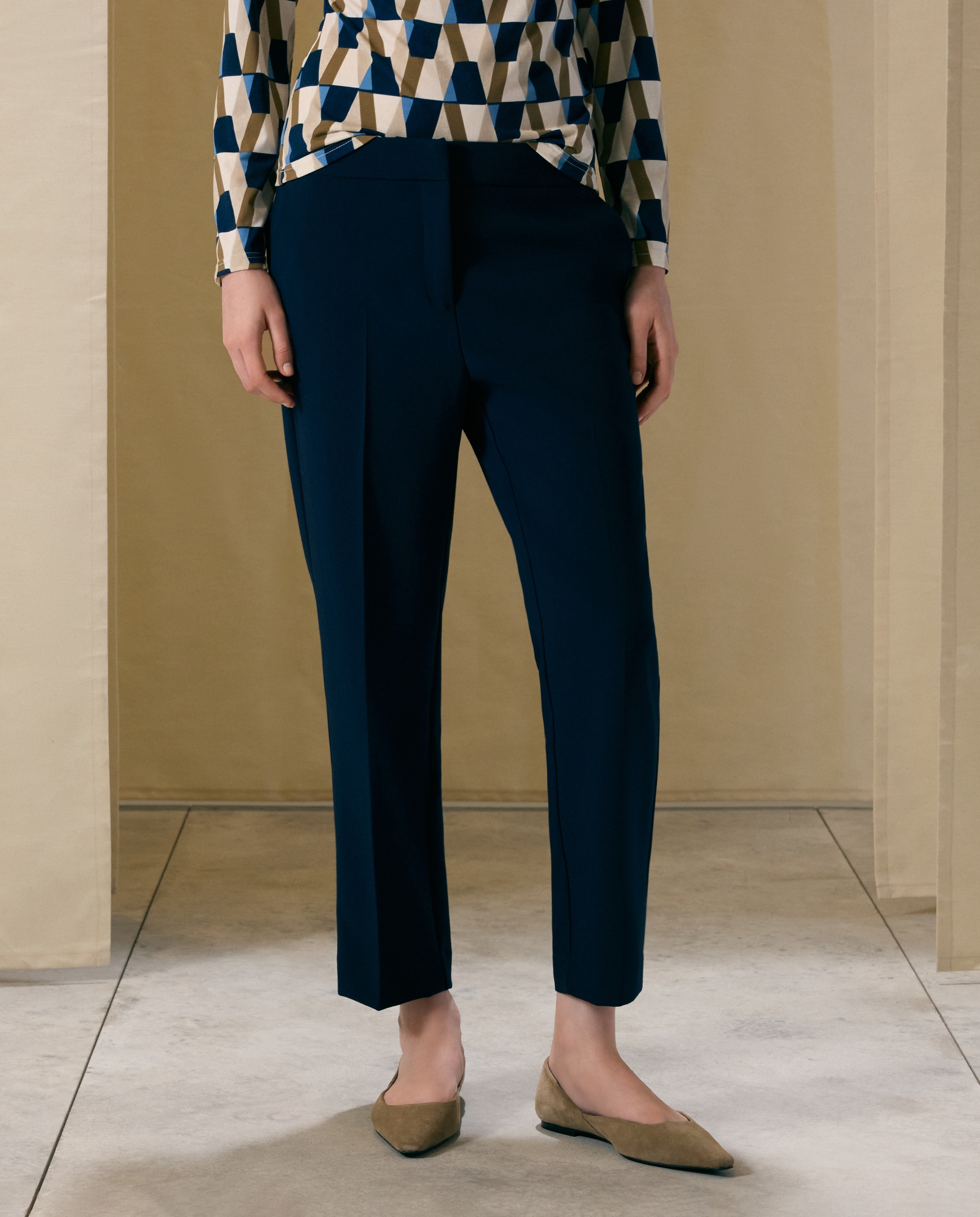 Pantalón semipitillo de mujer doble tela - Woman El Corte Inglés - Azul marino Azul marino-2