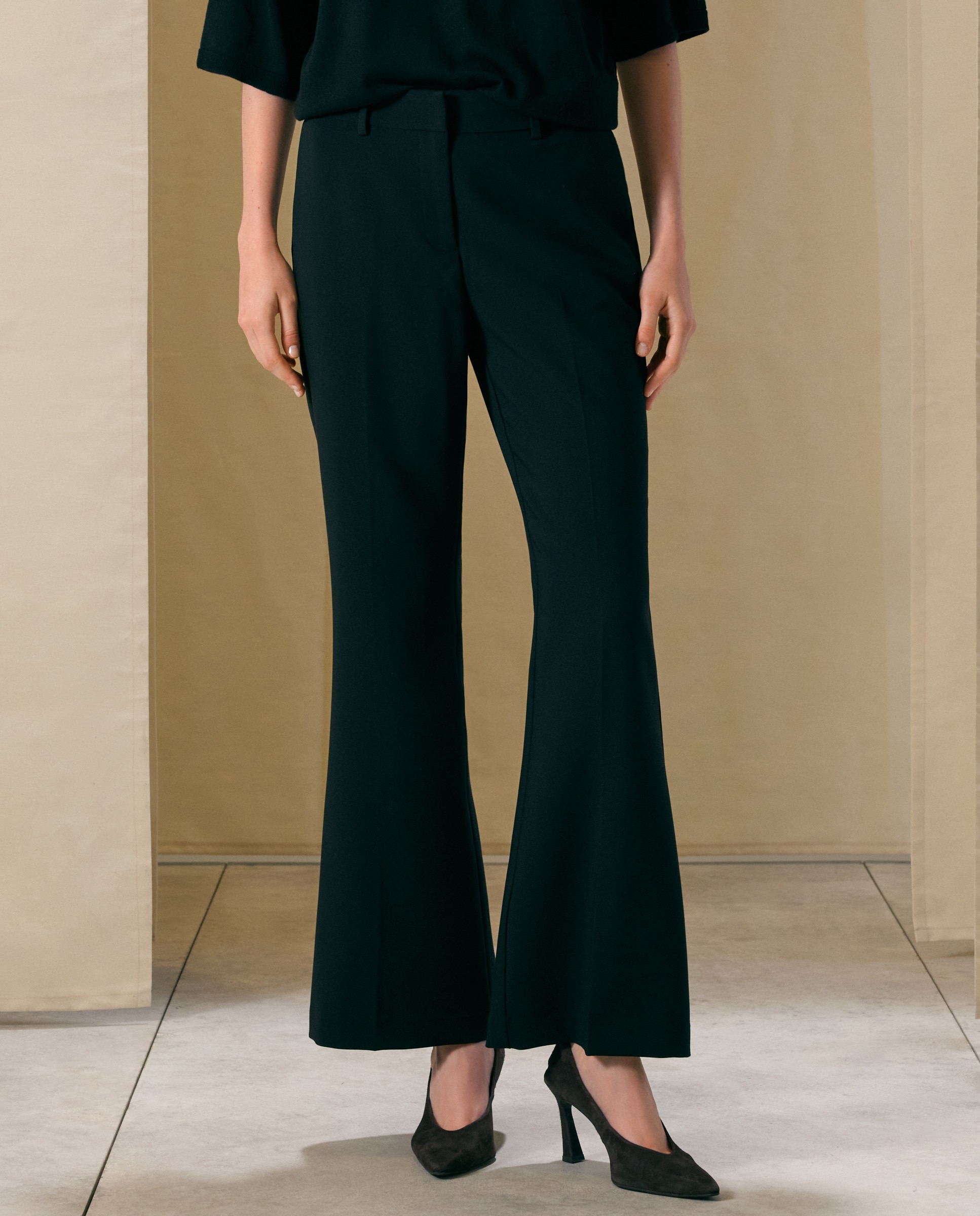 Pantalón flare de mujer doble tela - Woman El Corte Inglés - Negro Negro-2