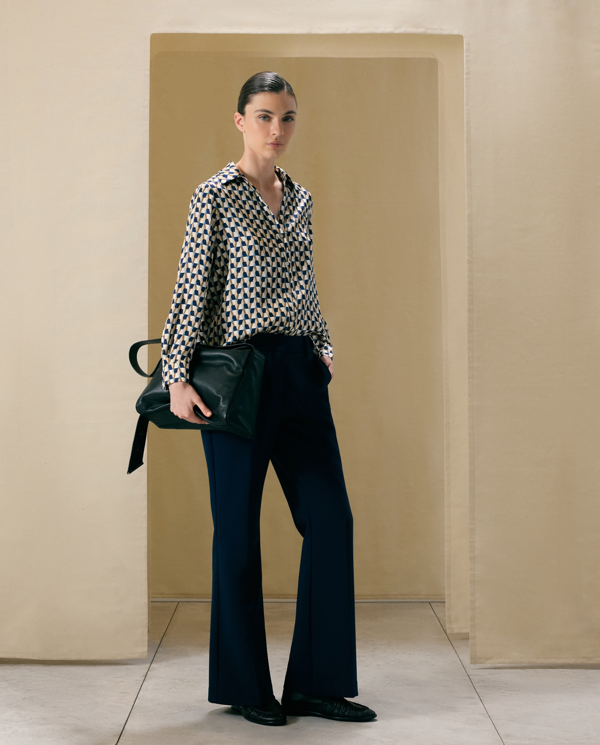 Pantalón flare de mujer doble tela - Woman El Corte Inglés - Azul marino Azul marino-1