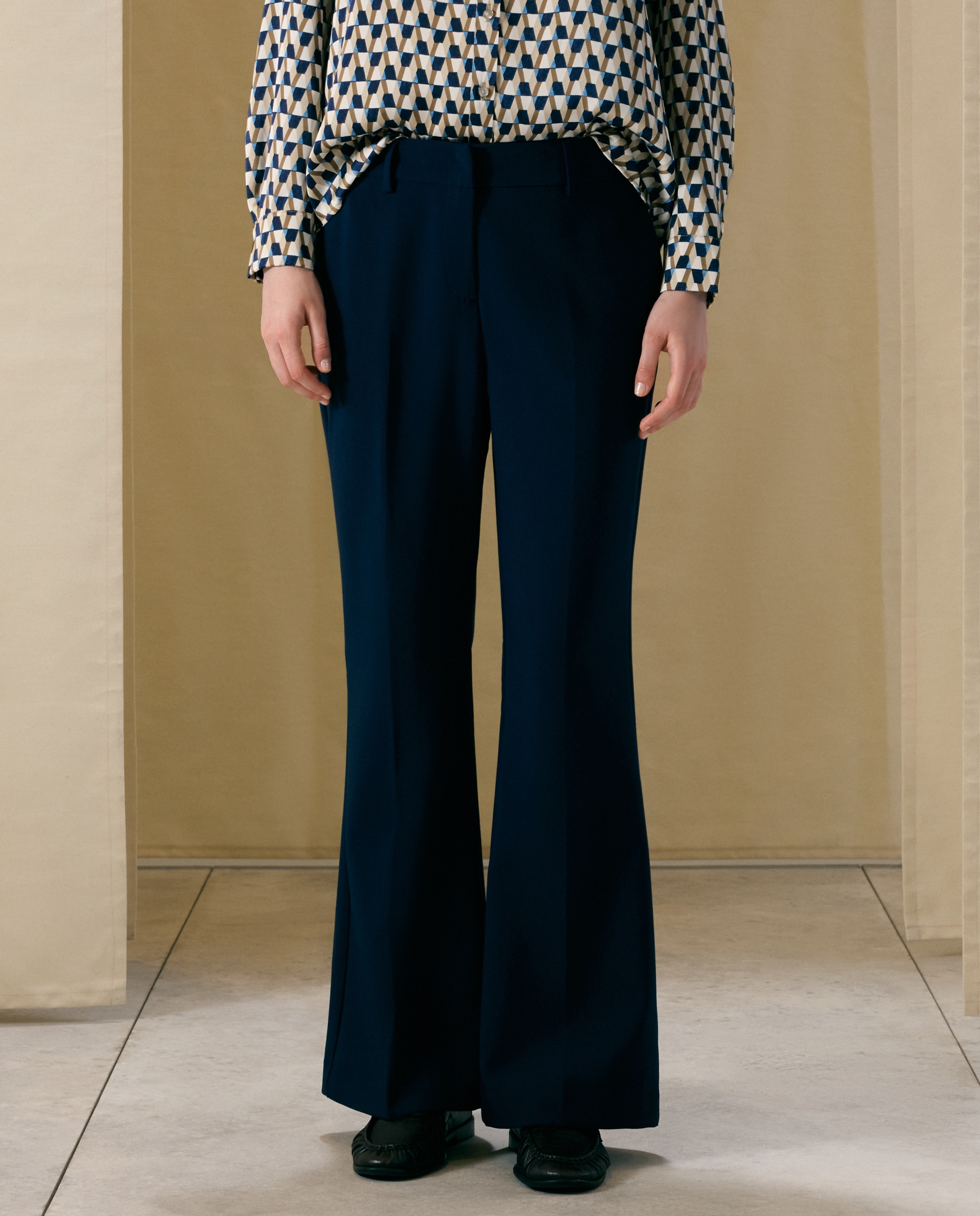 Pantalón flare de mujer doble tela - Woman El Corte Inglés - Azul marino Azul marino-2