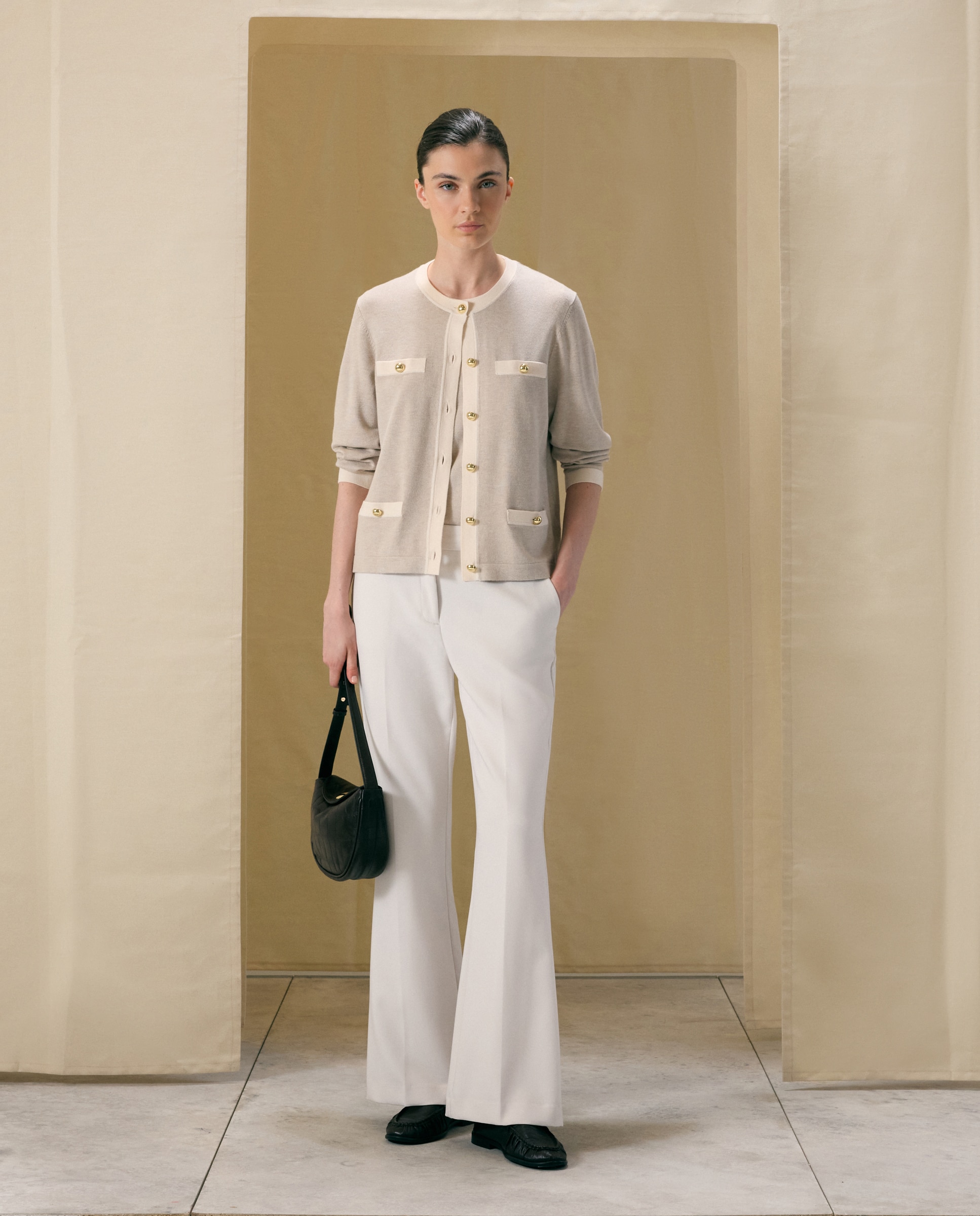 Pantalón flare de mujer doble tela - Woman El Corte Inglés - 120 Crudo 120 Crudo-1