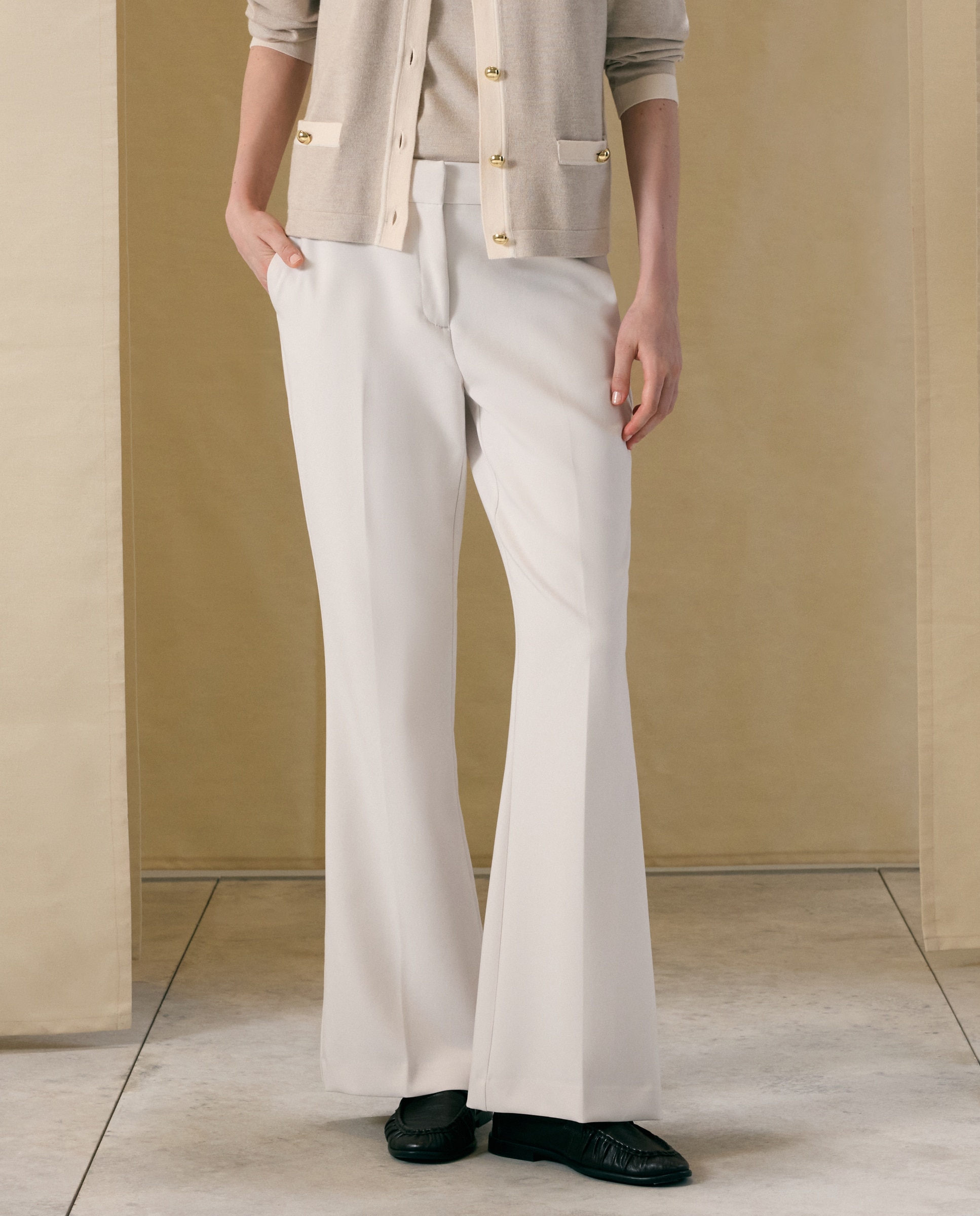 Pantalón flare de mujer doble tela - Woman El Corte Inglés - 120 Crudo 120 Crudo-2