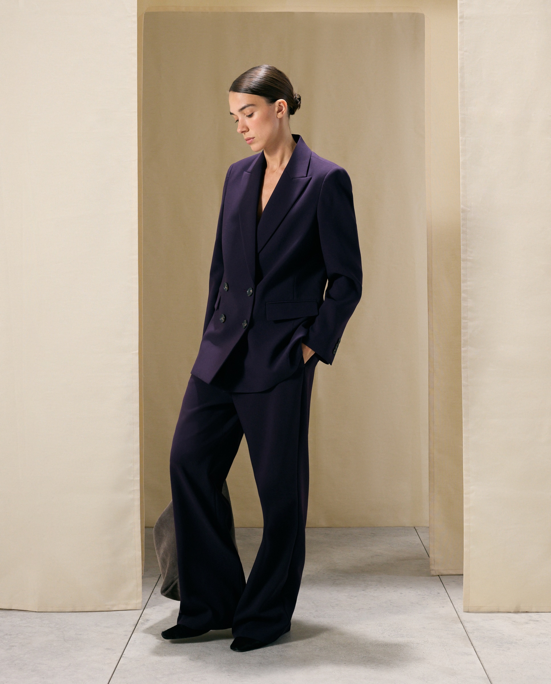 Pantalón ancho de mujer doble tela - Woman El Corte Inglés - Morado Morado-1