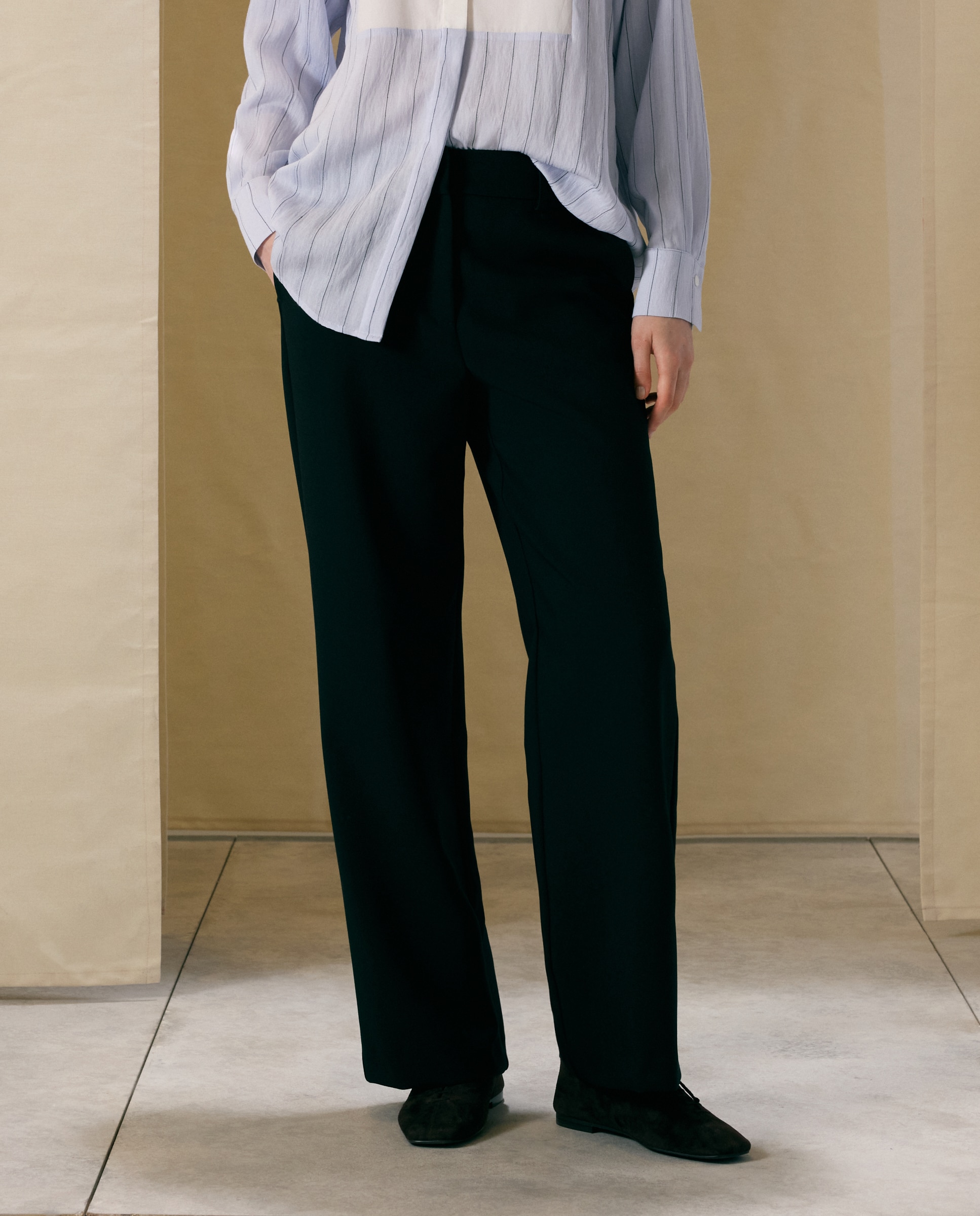 Pantalón ancho de mujer doble tela - Woman El Corte Inglés - Negro Negro-2
