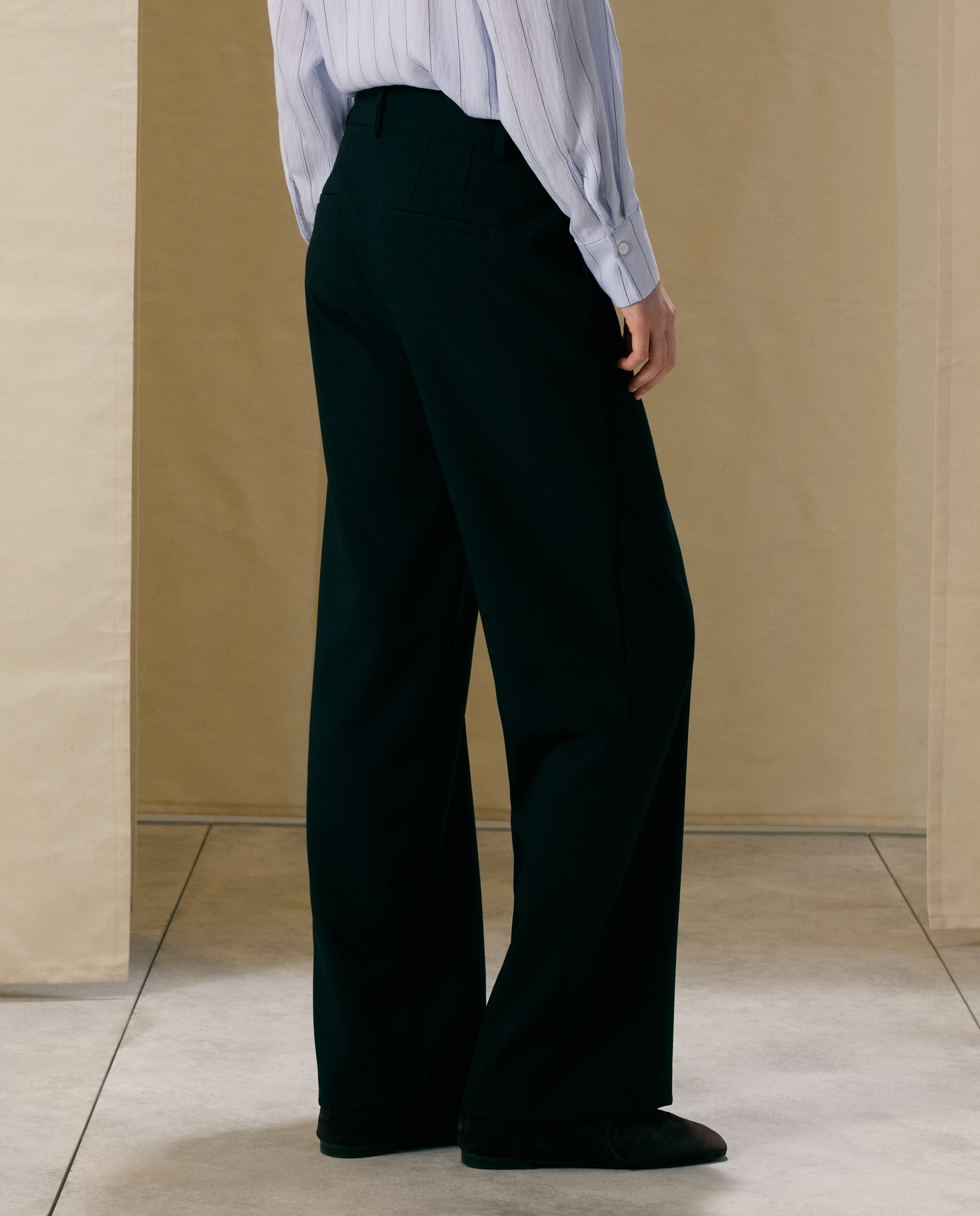 Pantalón ancho de mujer doble tela - Woman El Corte Inglés - Negro Negro-3